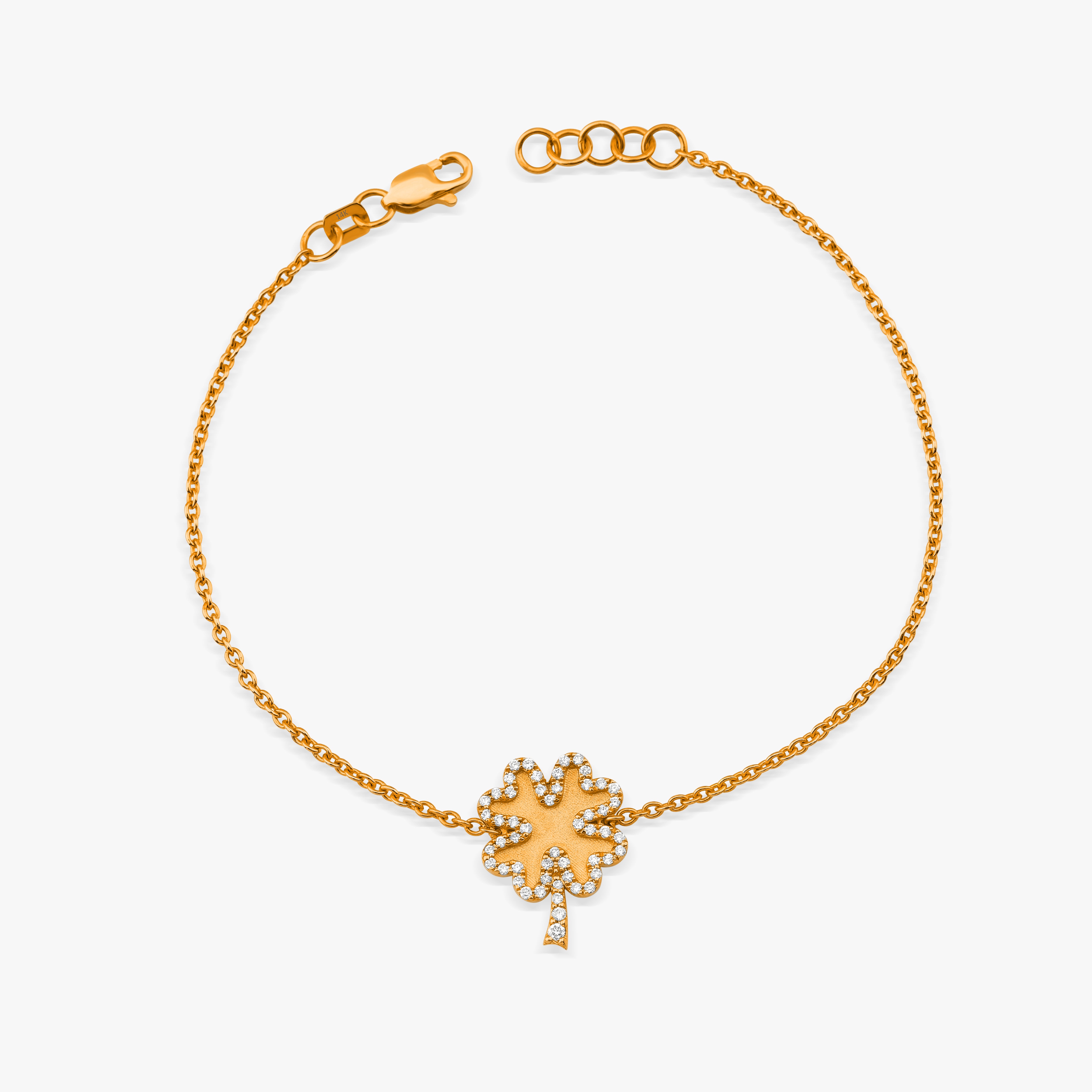 Diamond Matte Clover Bracelet Available in 14K and 18K Gold