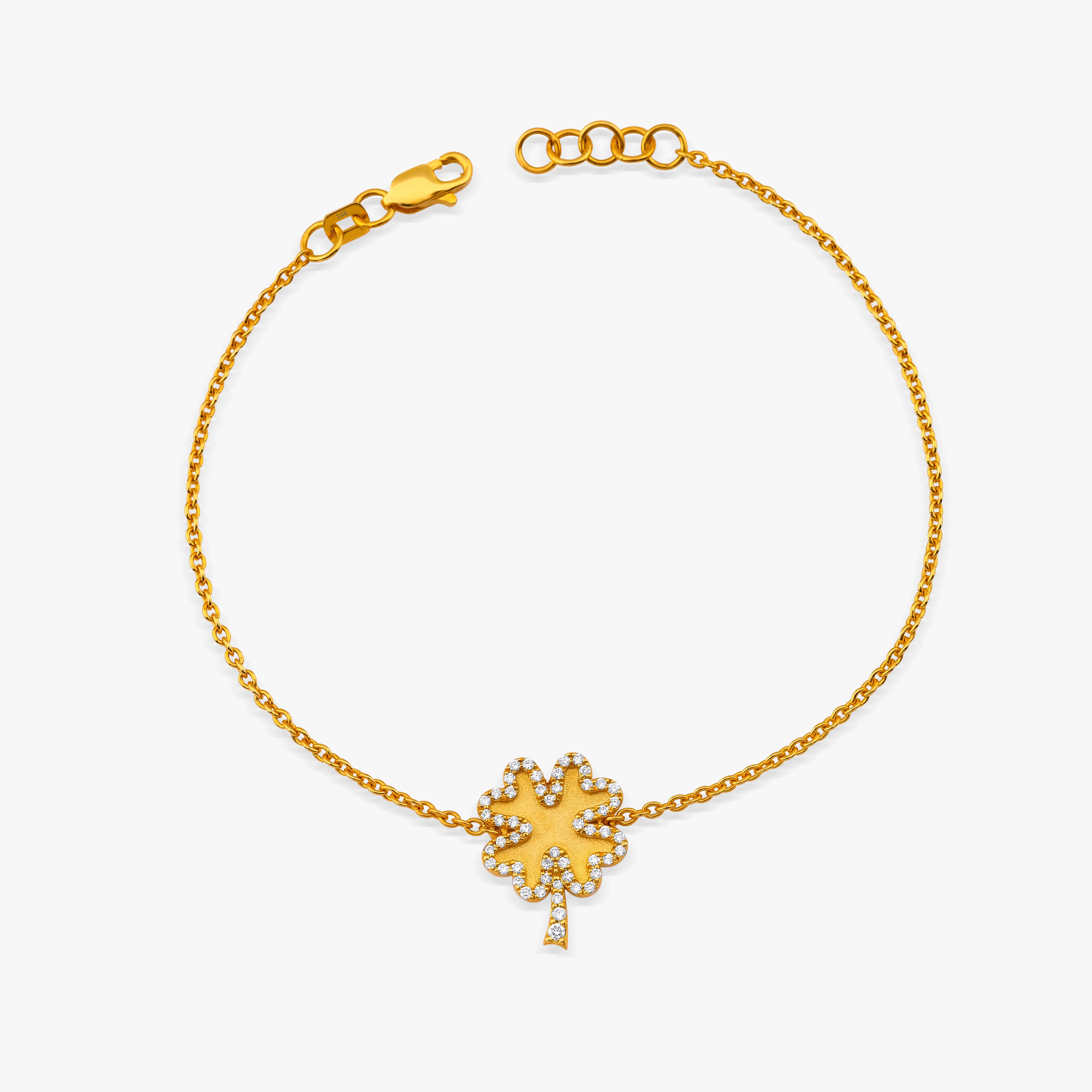 Diamond Matte Clover Bracelet Available in 14K and 18K Gold