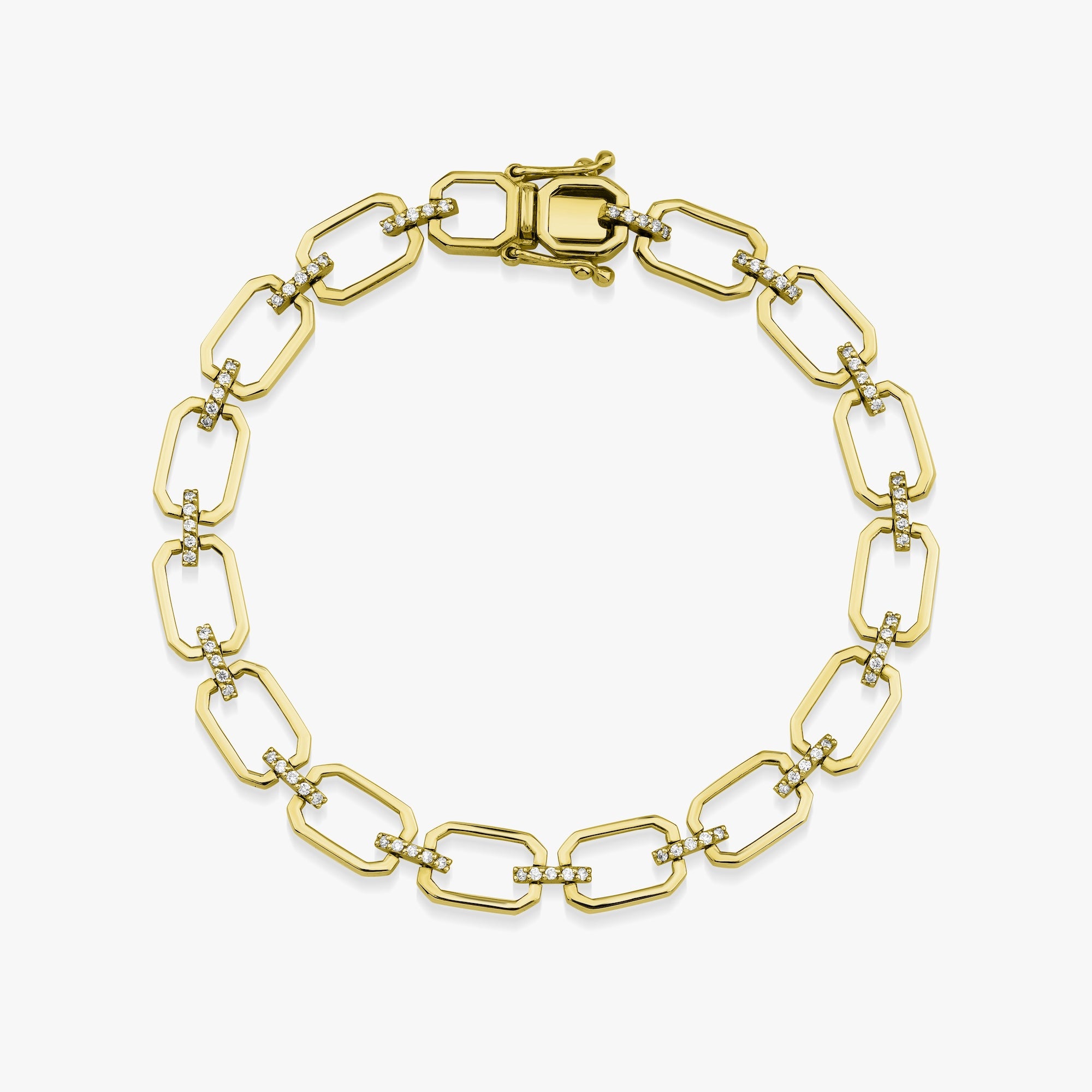 Diamond Geometric Link Bracelet Available in 14K and 18K Gold