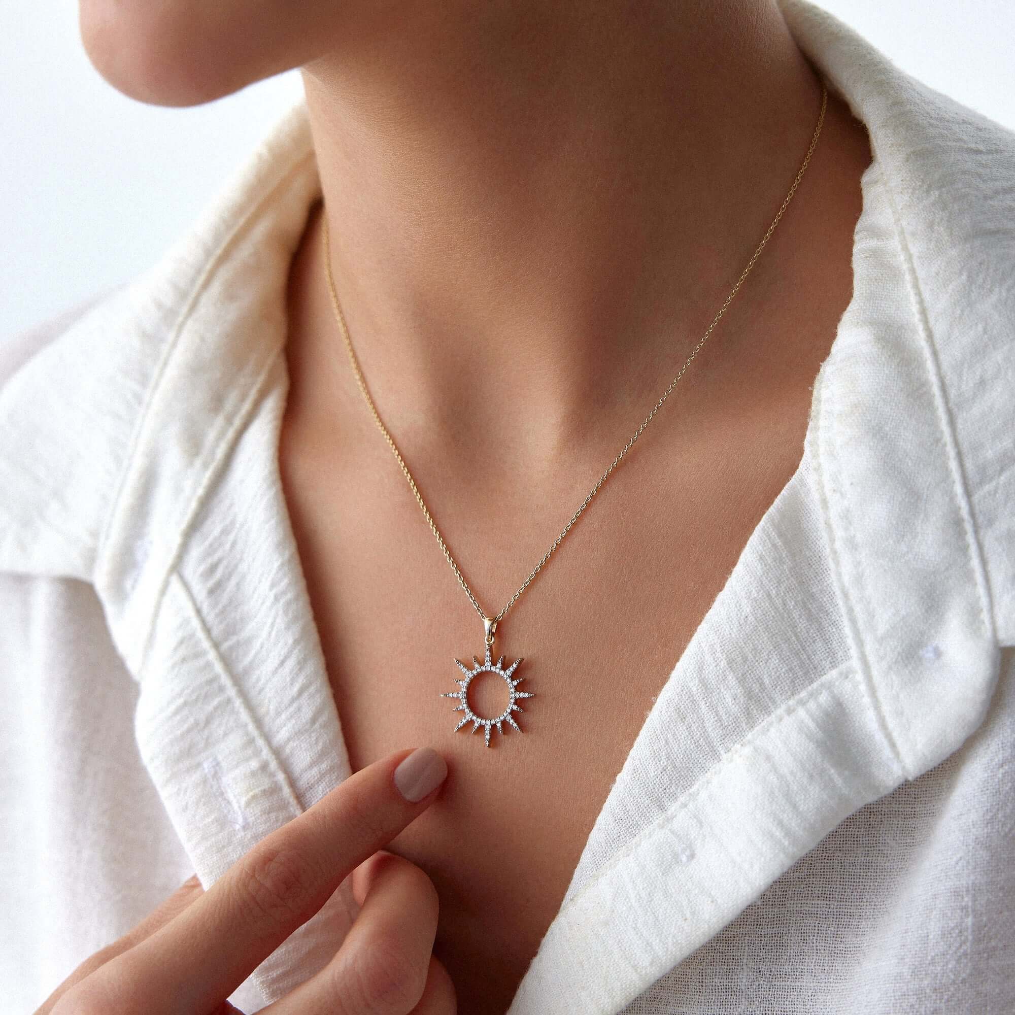 Diamond Sun Pendant Necklace