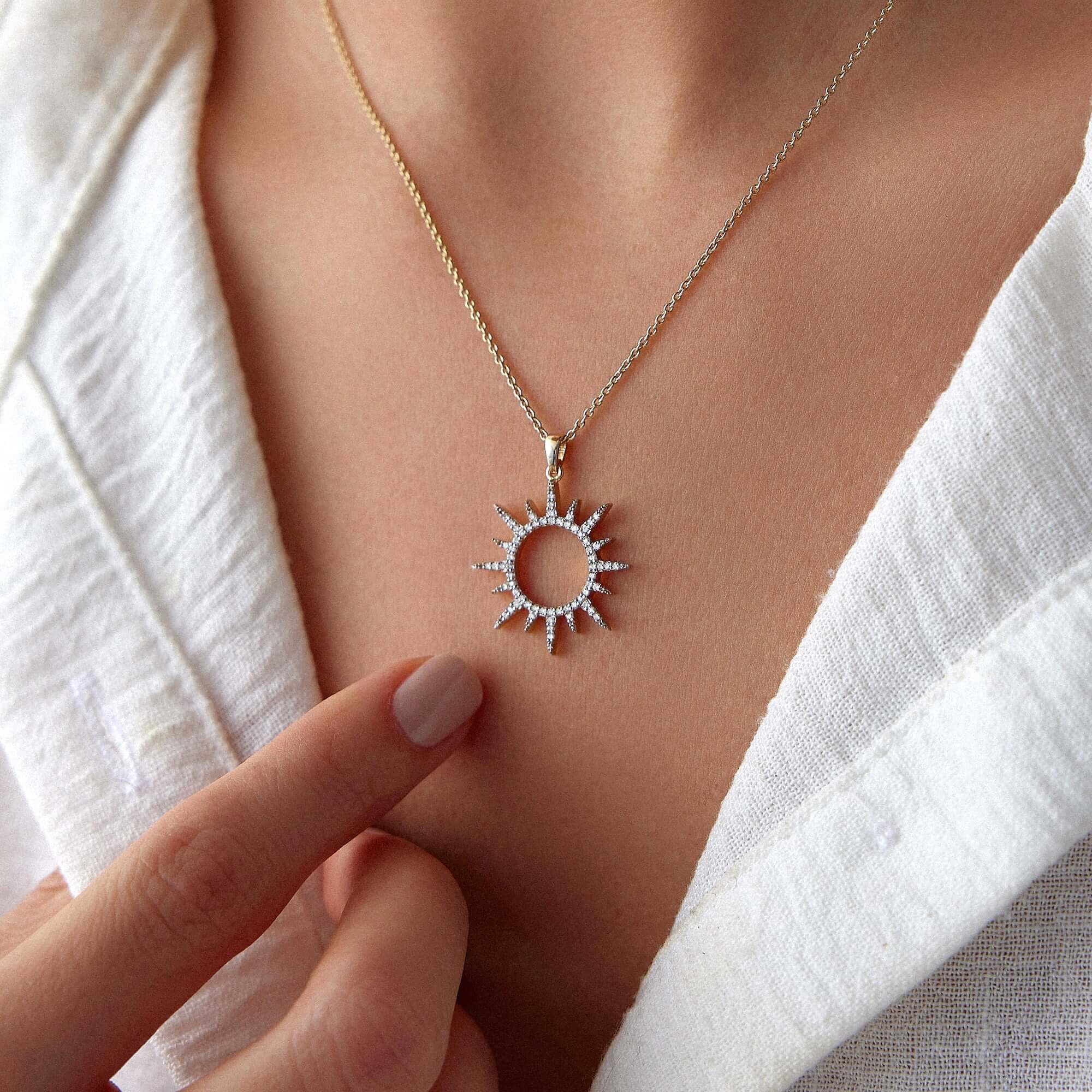 Diamond Sun Pendant Necklace