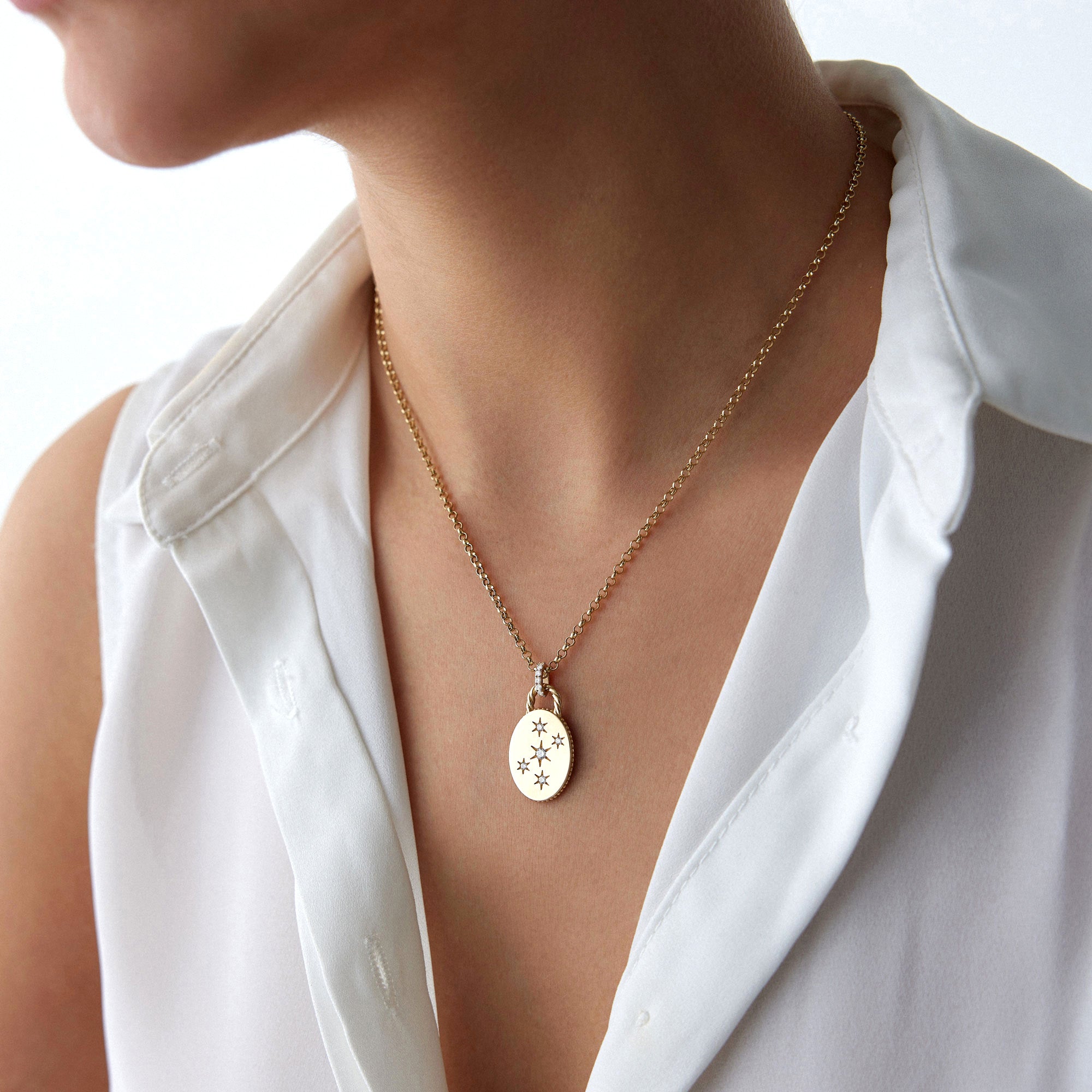 Diamond Oval Celestial Medallion Necklace