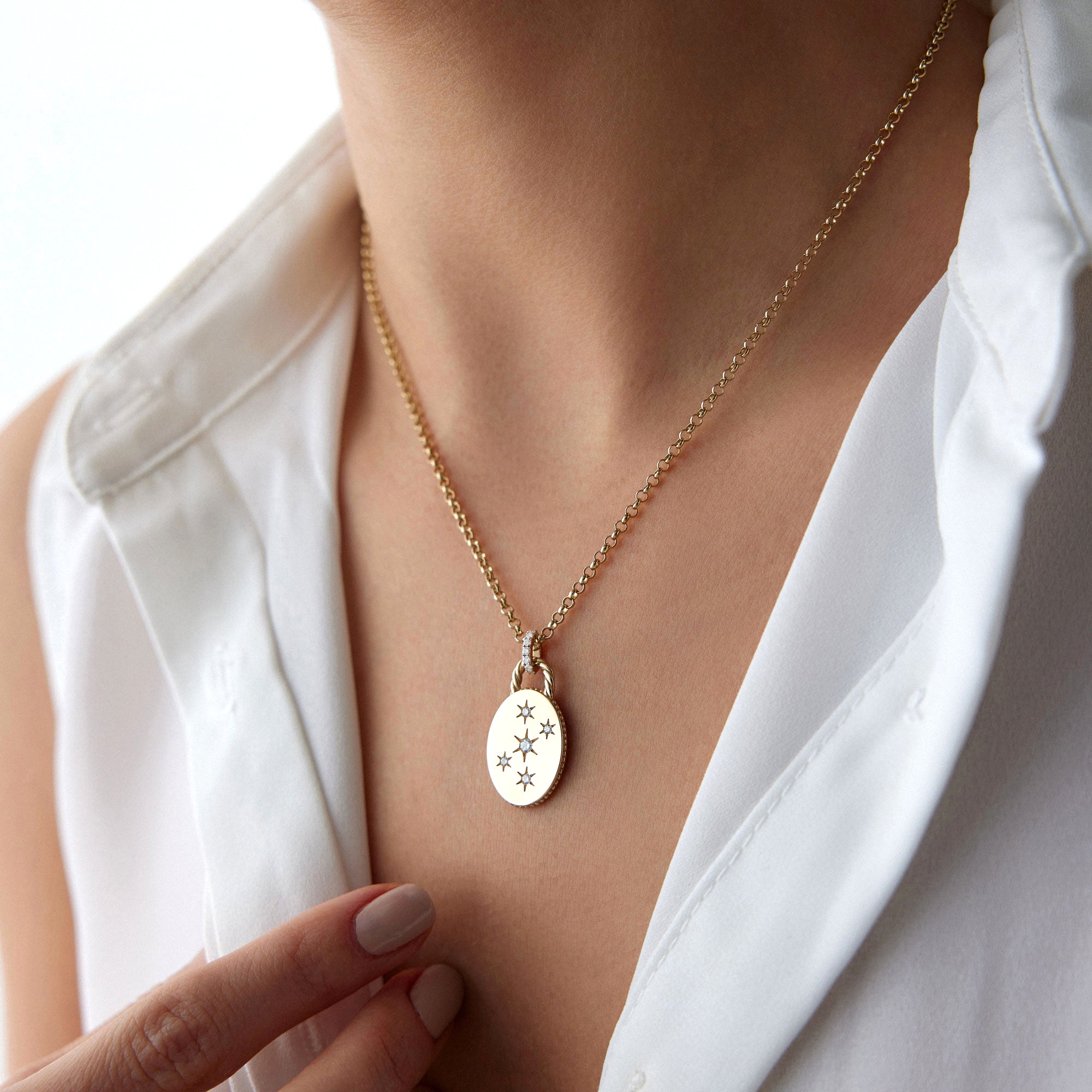 Diamond Oval Celestial Medallion Necklace