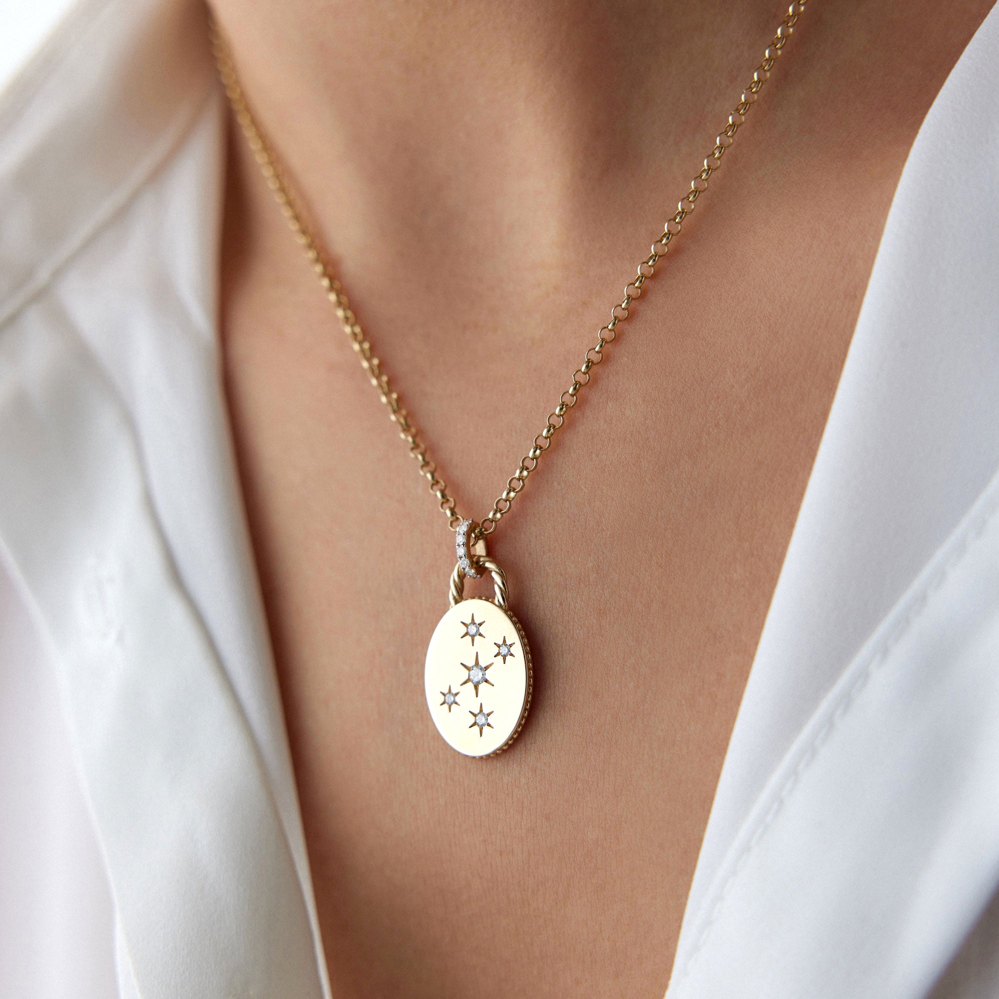 Diamond Oval Celestial Medallion Necklace