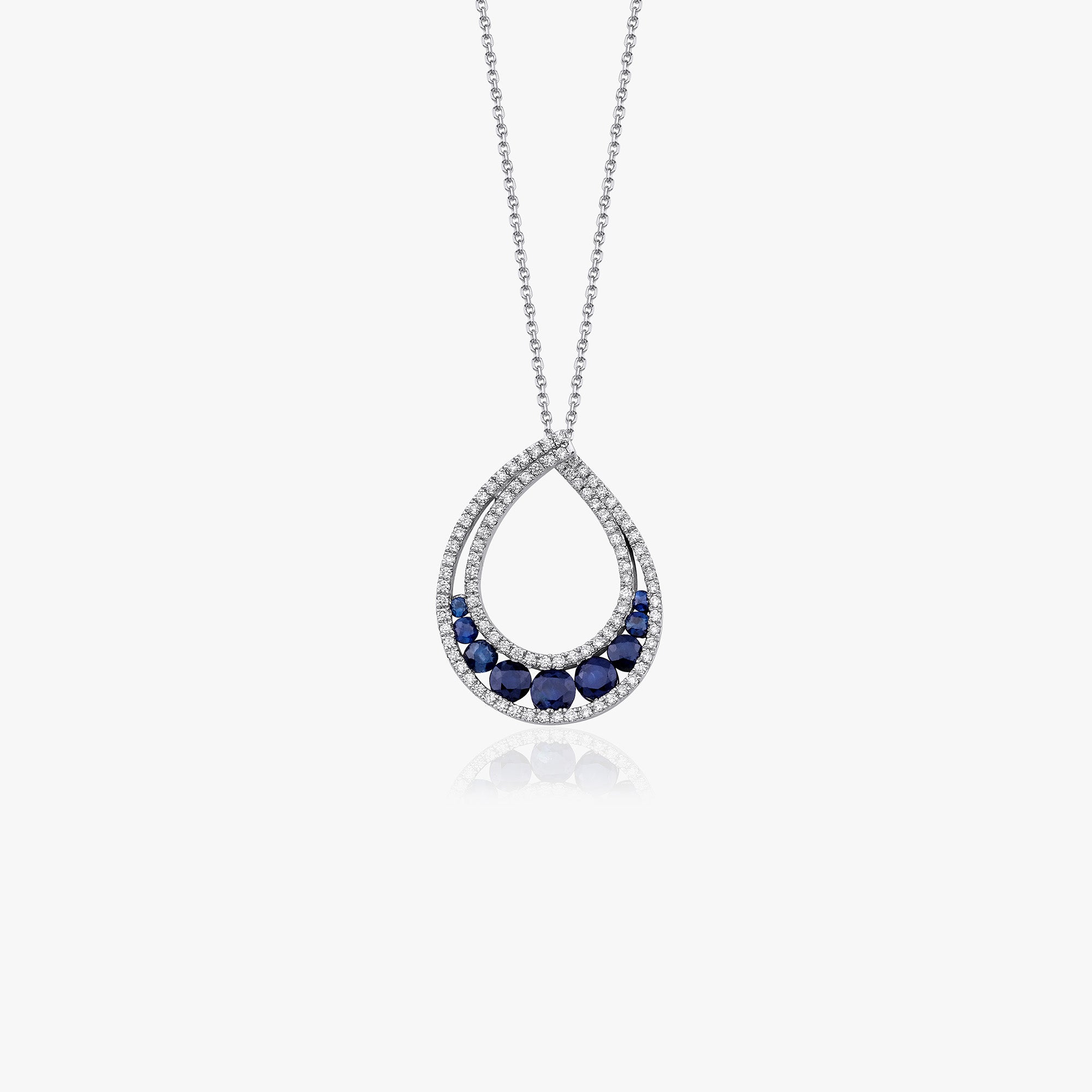 Large Blue Sapphire and Diamond Drop Necklace