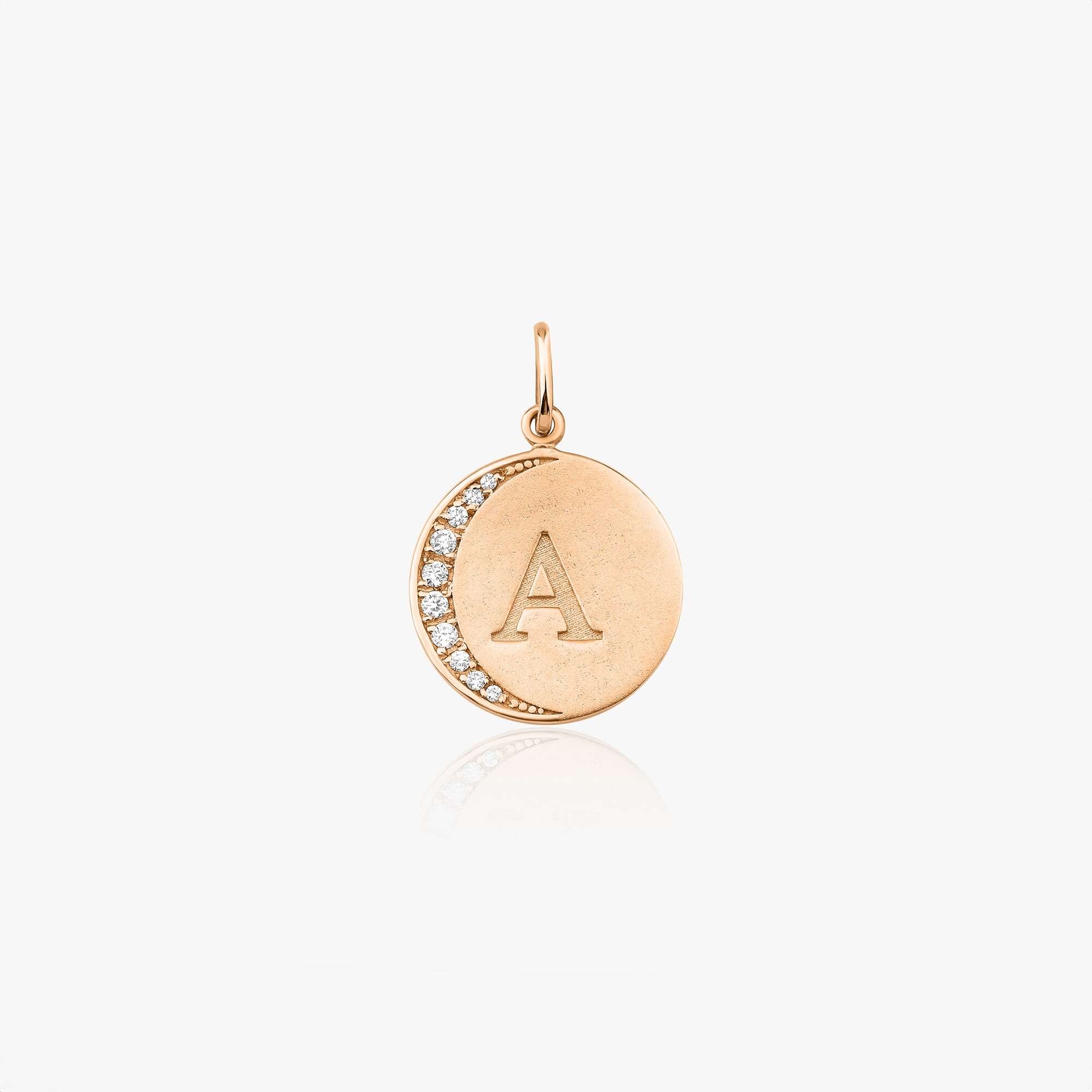 Diamond Crescent Initial Pendant Available in 14K and 18K Gold