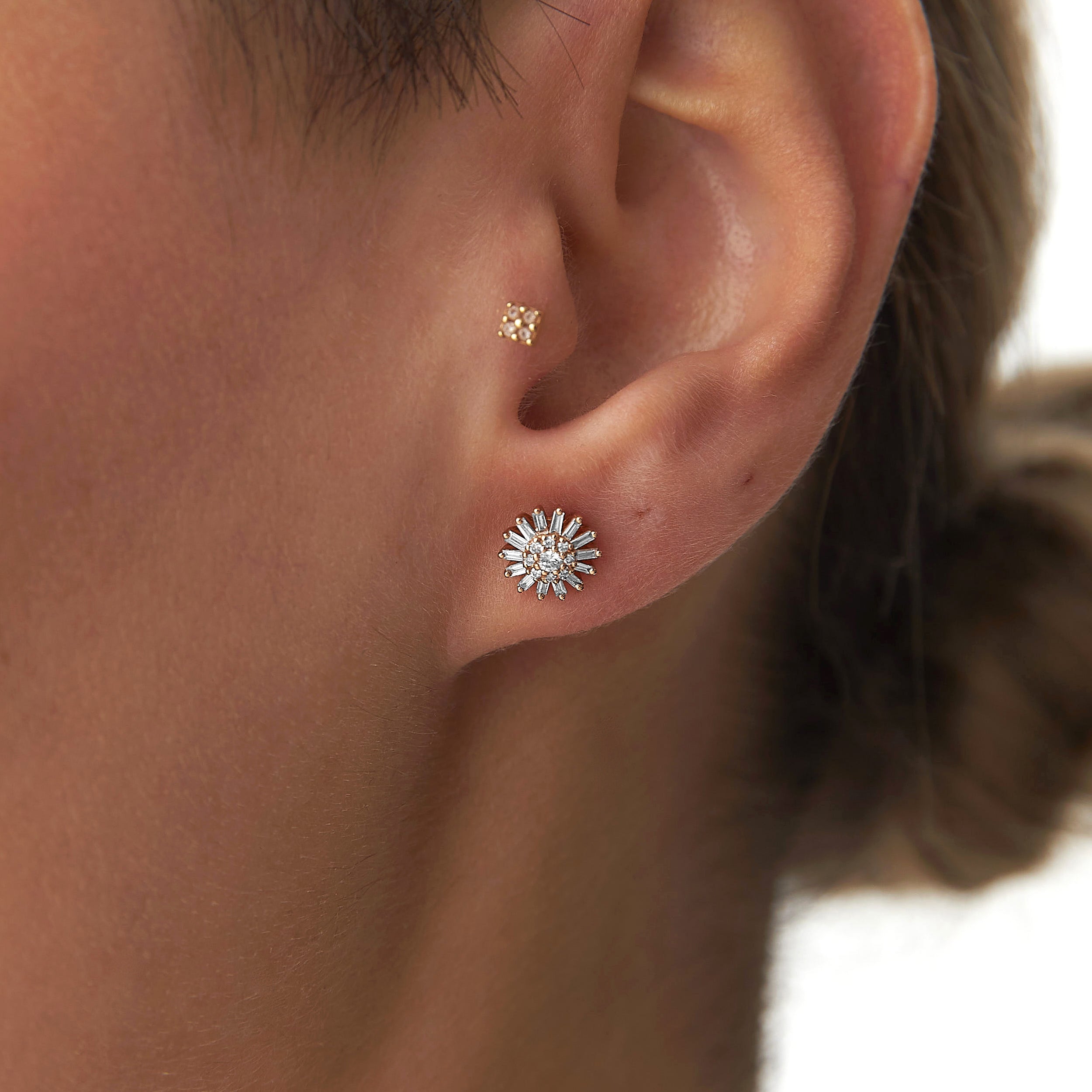 Diamond Flower Stud Earrings in 14K Gold