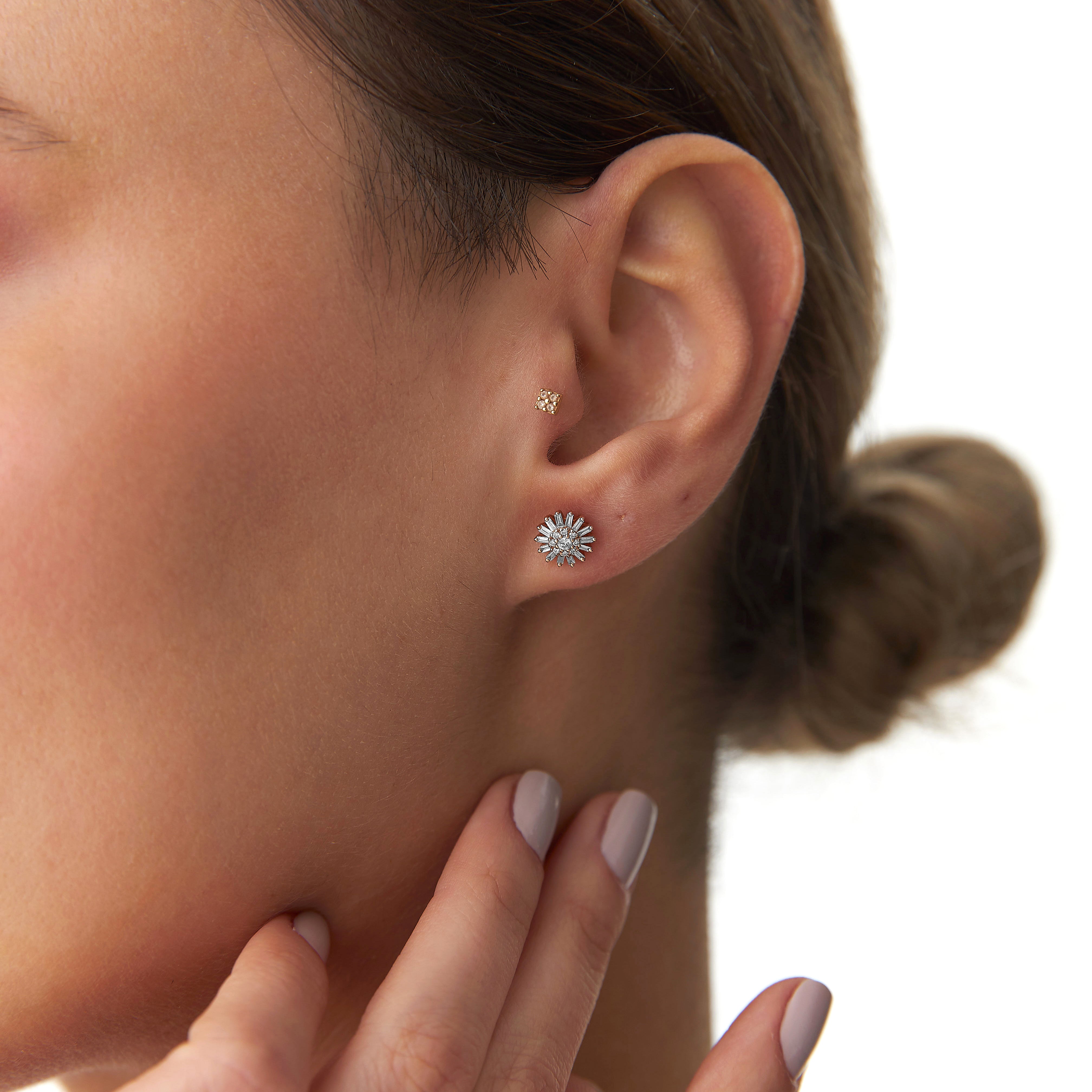 Diamond Flower Stud Earrings in 14K Gold