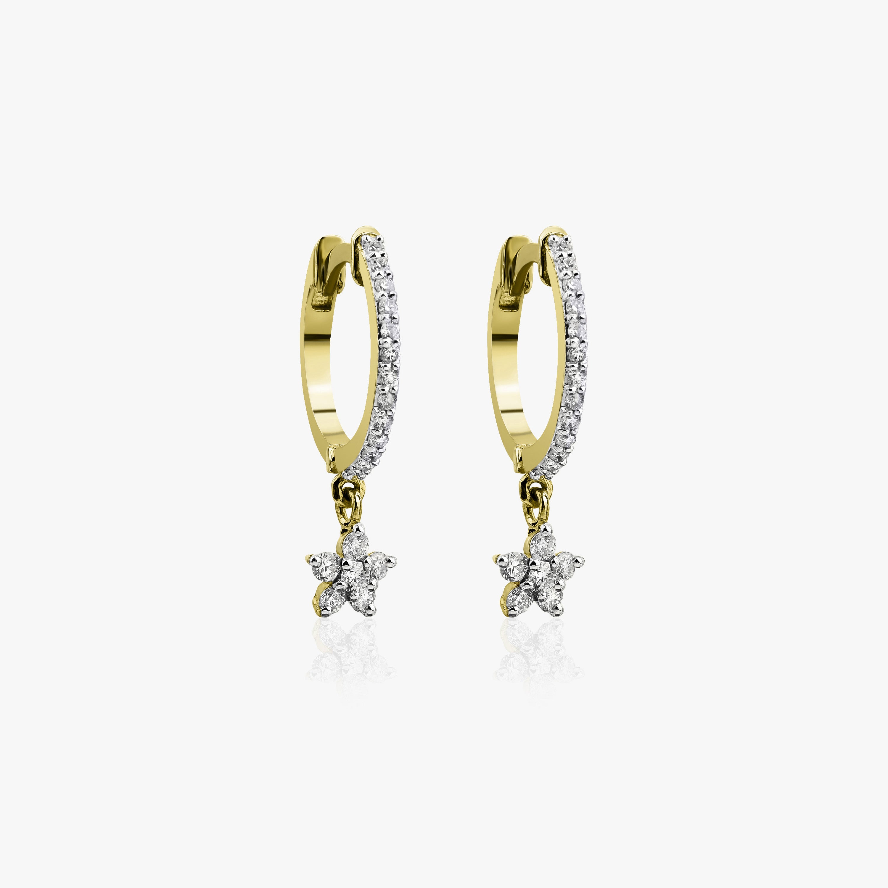 Diamond Flower Hoop Earrings in 14K Gold