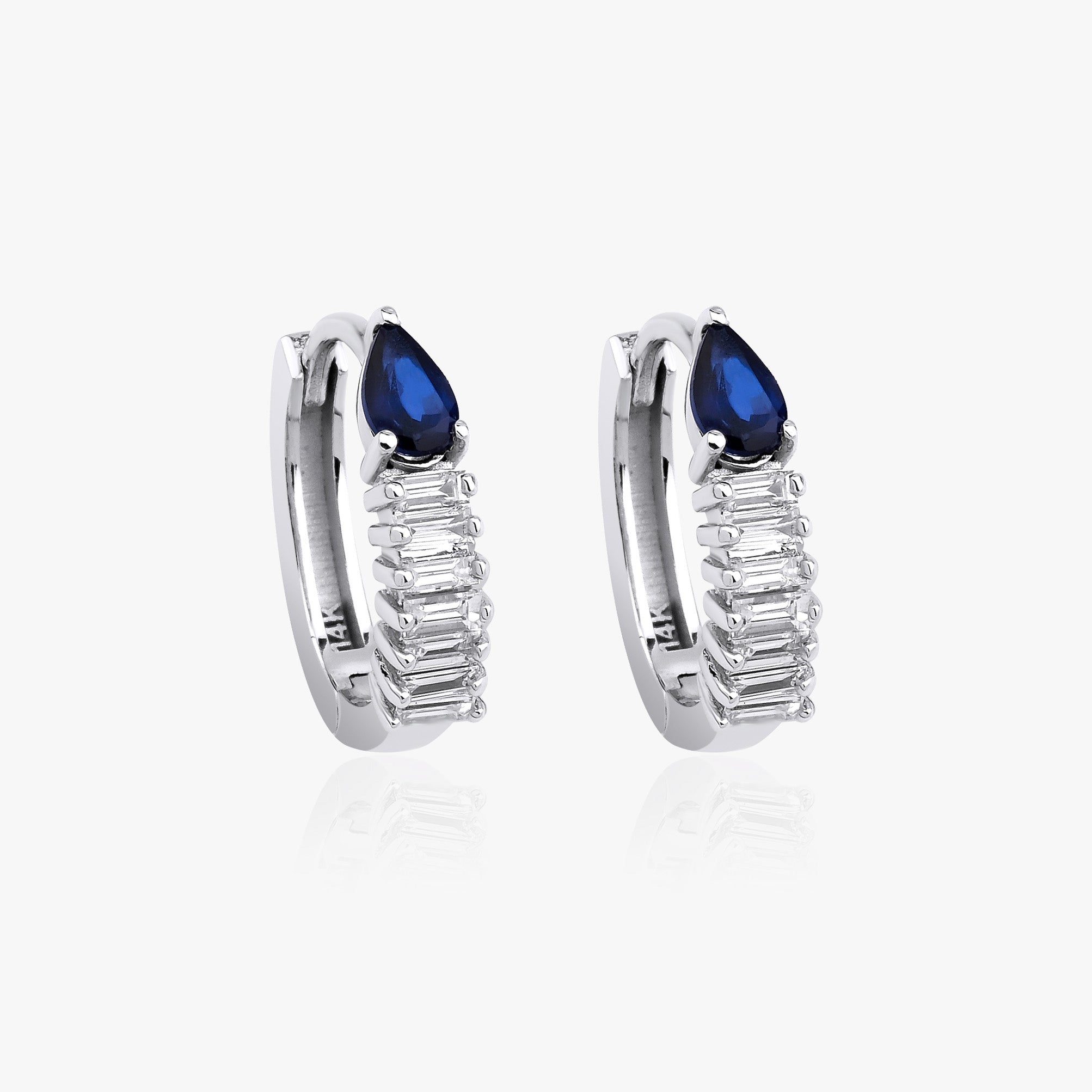 Sapphire Earrings With Baguette Cut Diamonds Available in 14K and 18K Gold