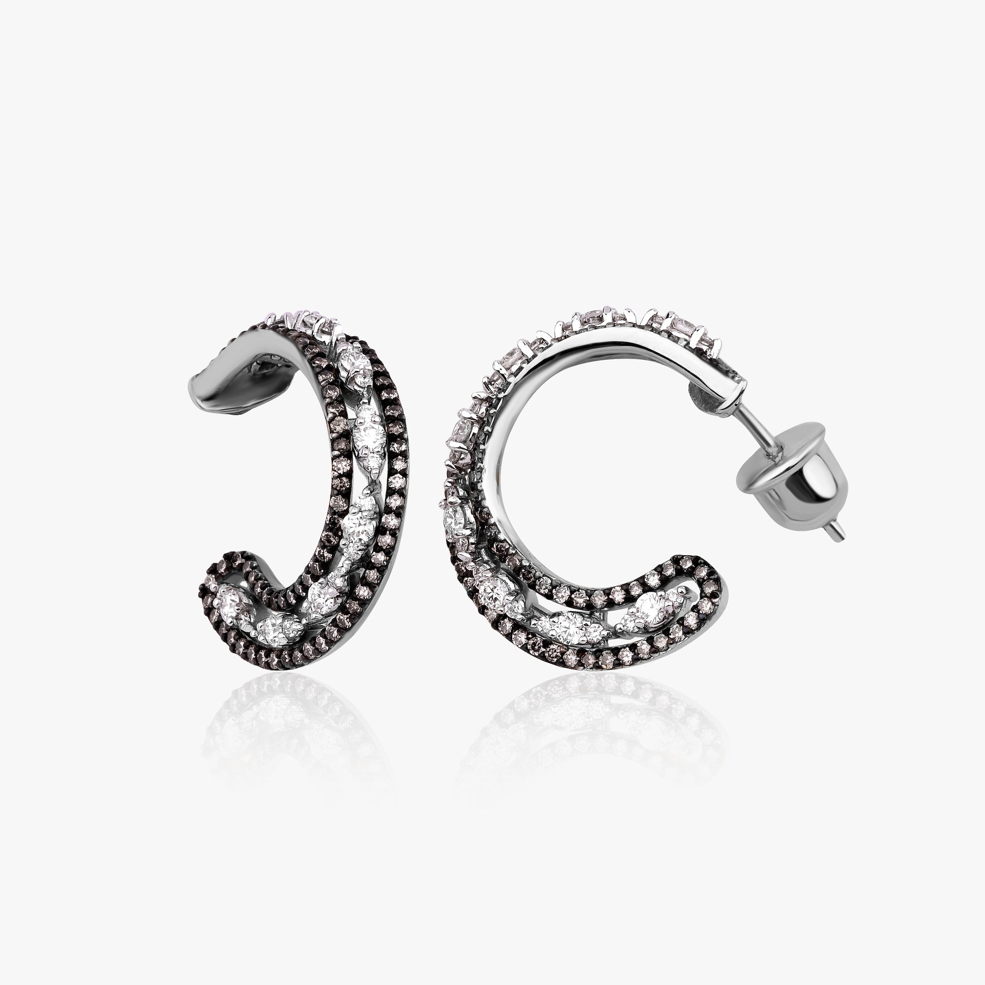 Unique Circle Earrings With White And Chocolate Diamonds