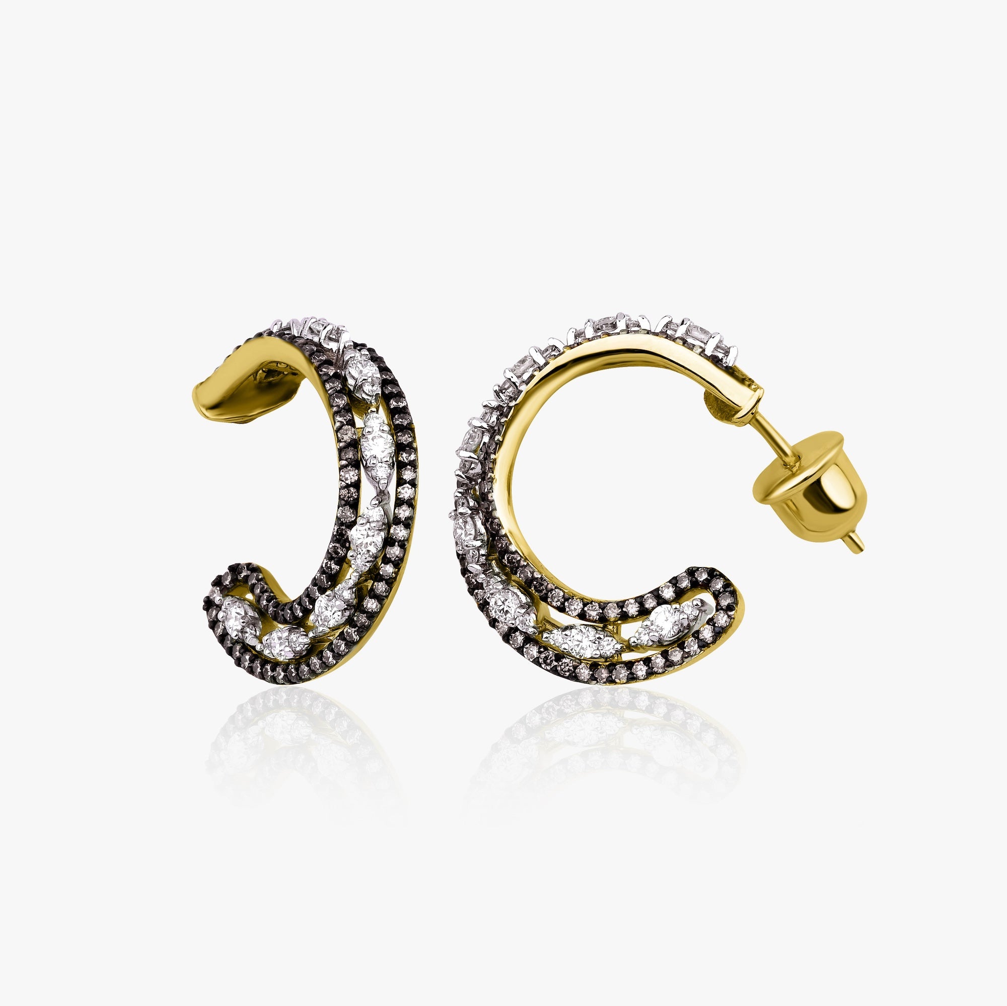 Unique Circle Earrings With White And Chocolate Diamonds