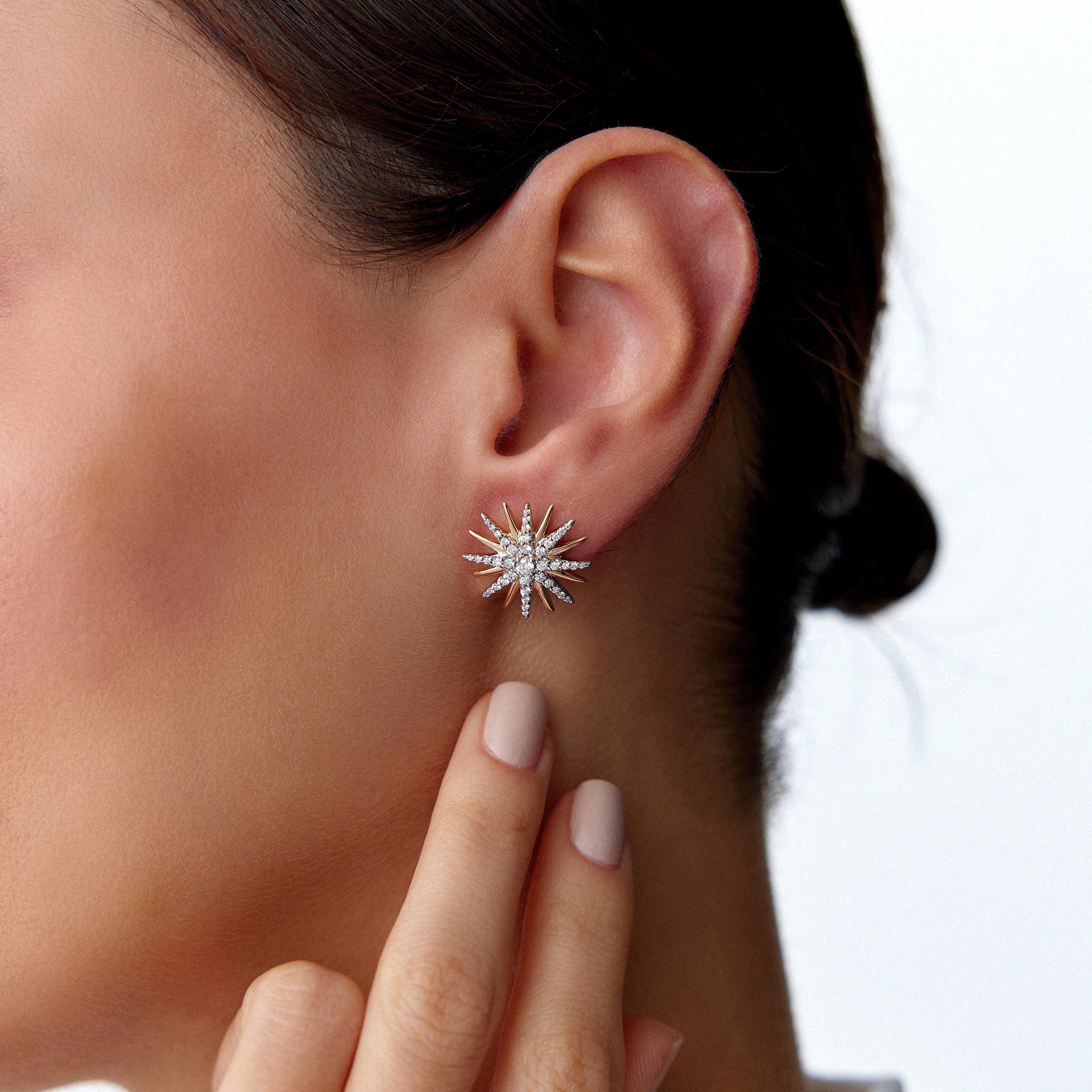 Diamond Starburst Earrings Available in 14K and 18K Gold