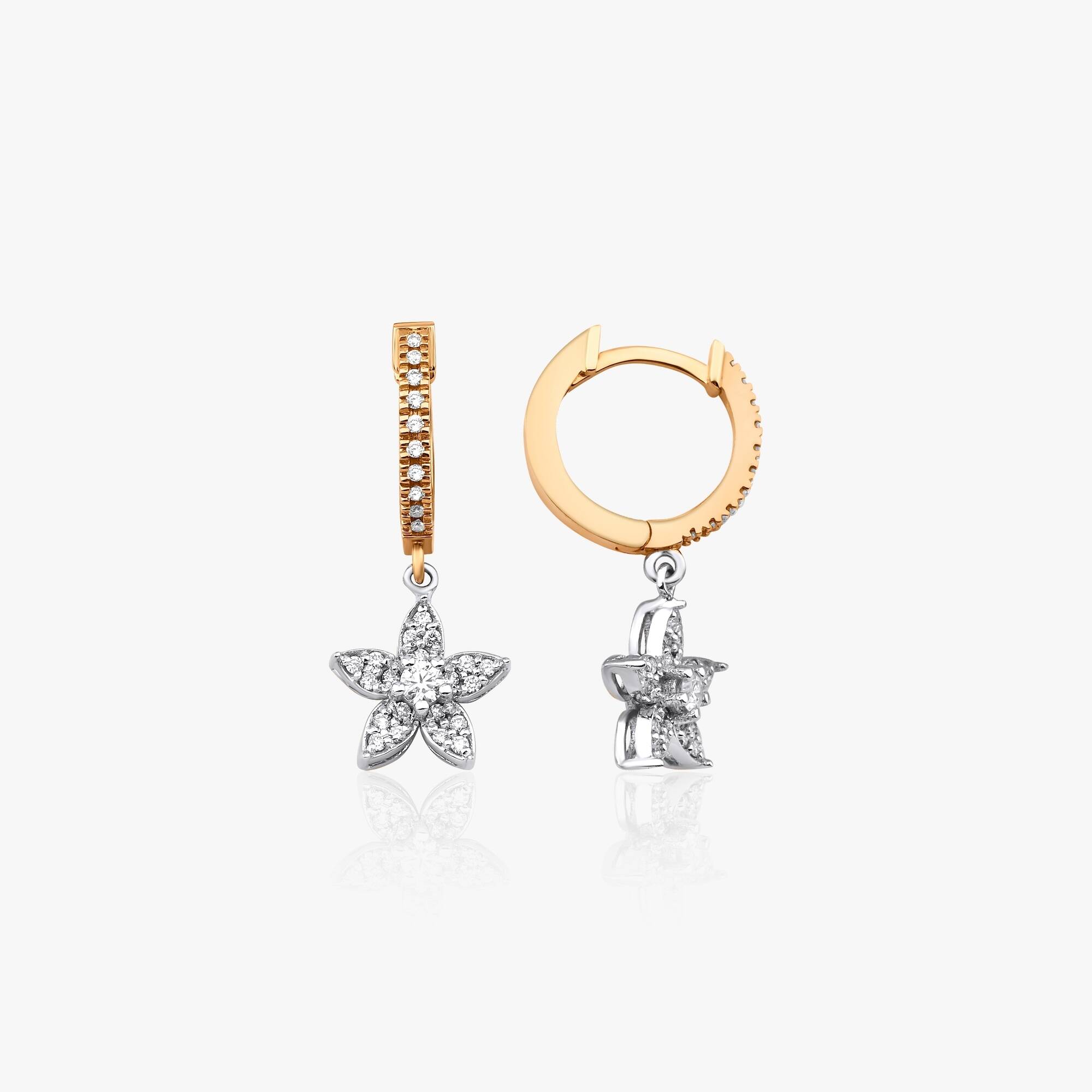 Diamond Large Flower Charm Hoop Earrings