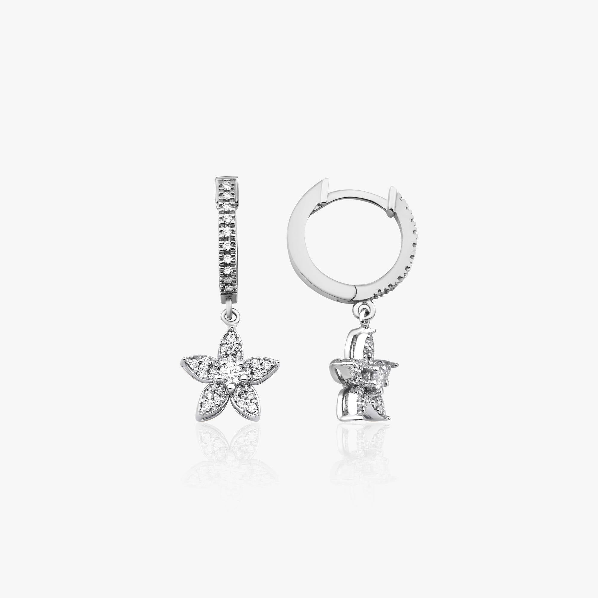 Diamond Large Flower Charm Hoop Earrings