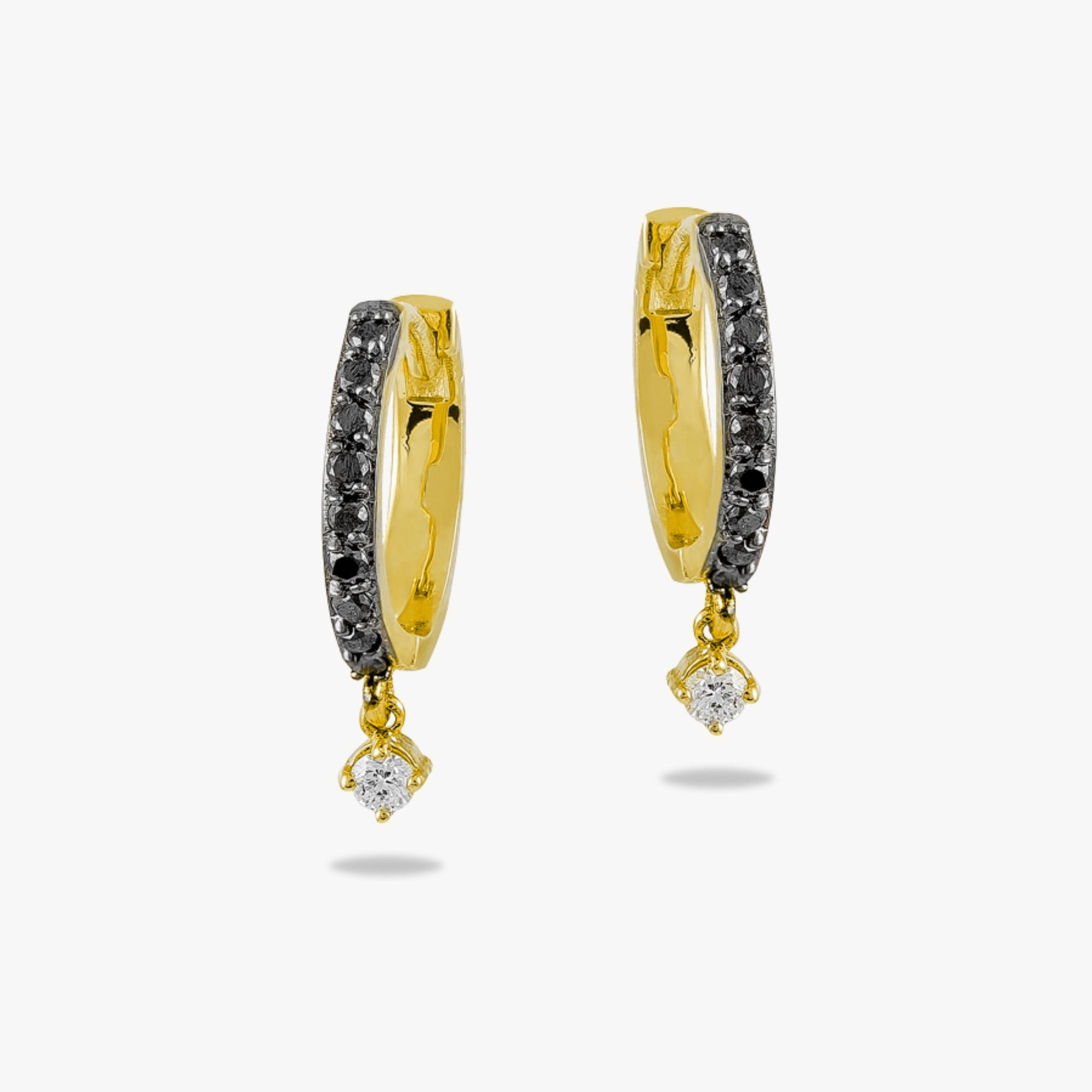 Minimal Black and White Diamond Hoop Earrings in 14K Gold