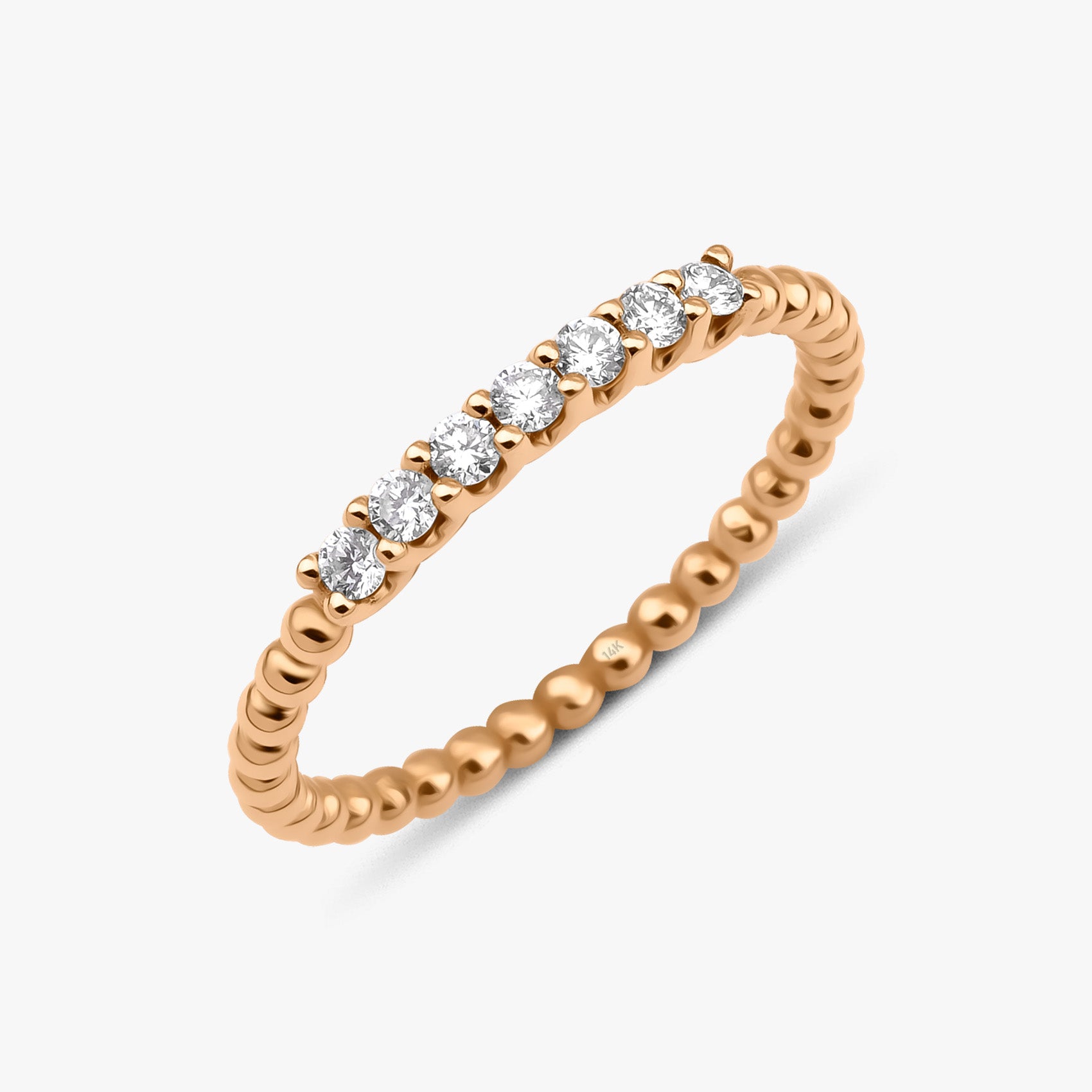 7 Diamond Beaded Stacking Ring in 14K Gold