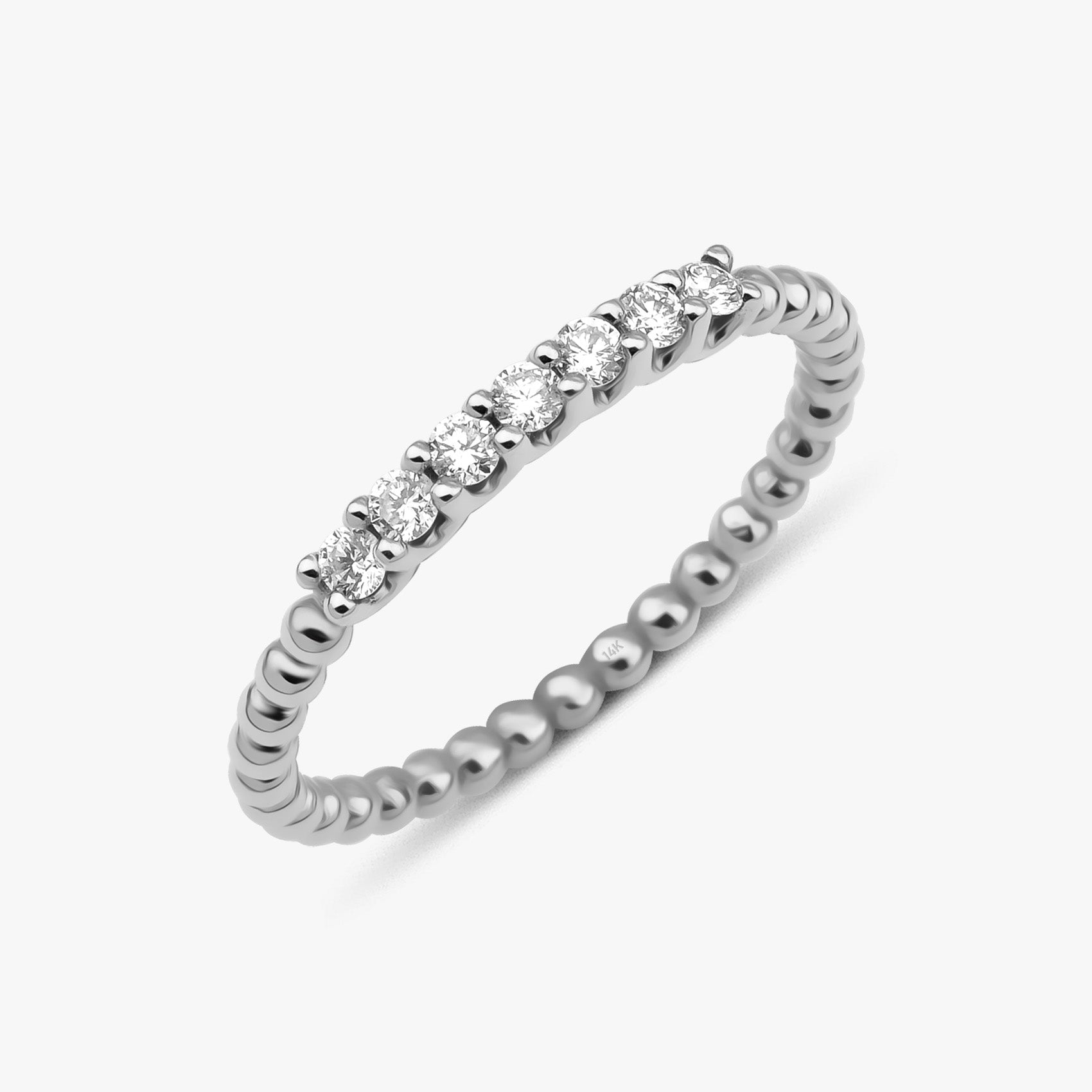 7 Diamond Beaded Stacking Ring in 14K Gold