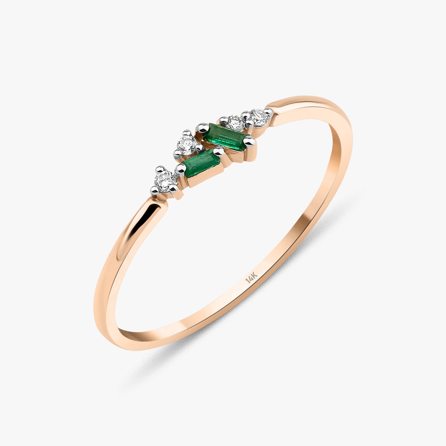 Dainty Diamond and Emerald Ring in 14K Gold