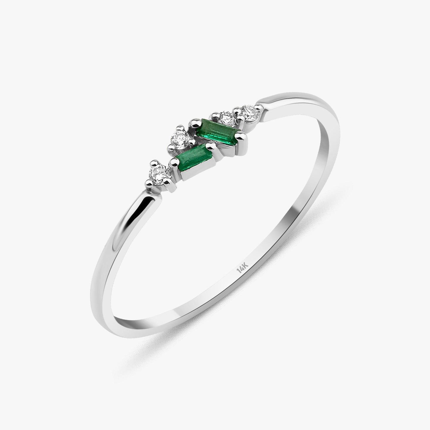 Dainty Diamond and Emerald Ring in 14K Gold