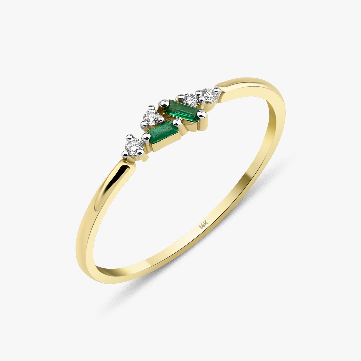 Dainty Diamond and Emerald Ring in 14K Gold