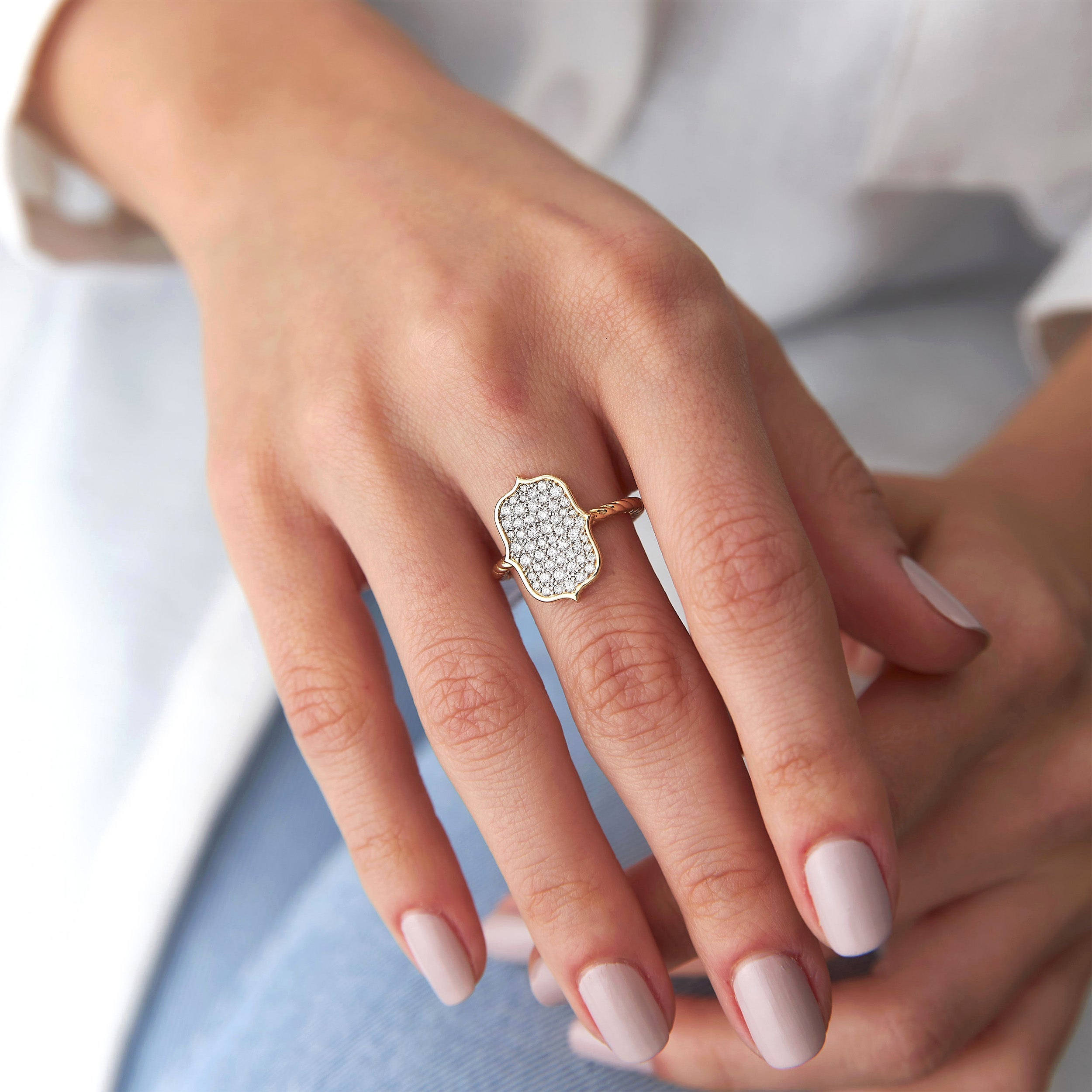 Micro Pave Set Unique Diamond Ring in 14K Gold