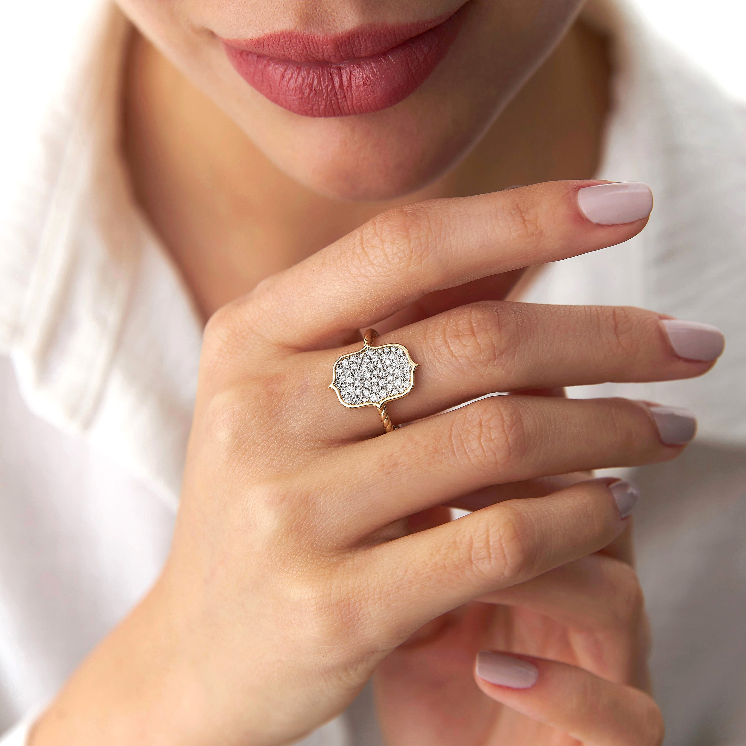 Micro Pave Set Unique Diamond Ring in 14K Gold