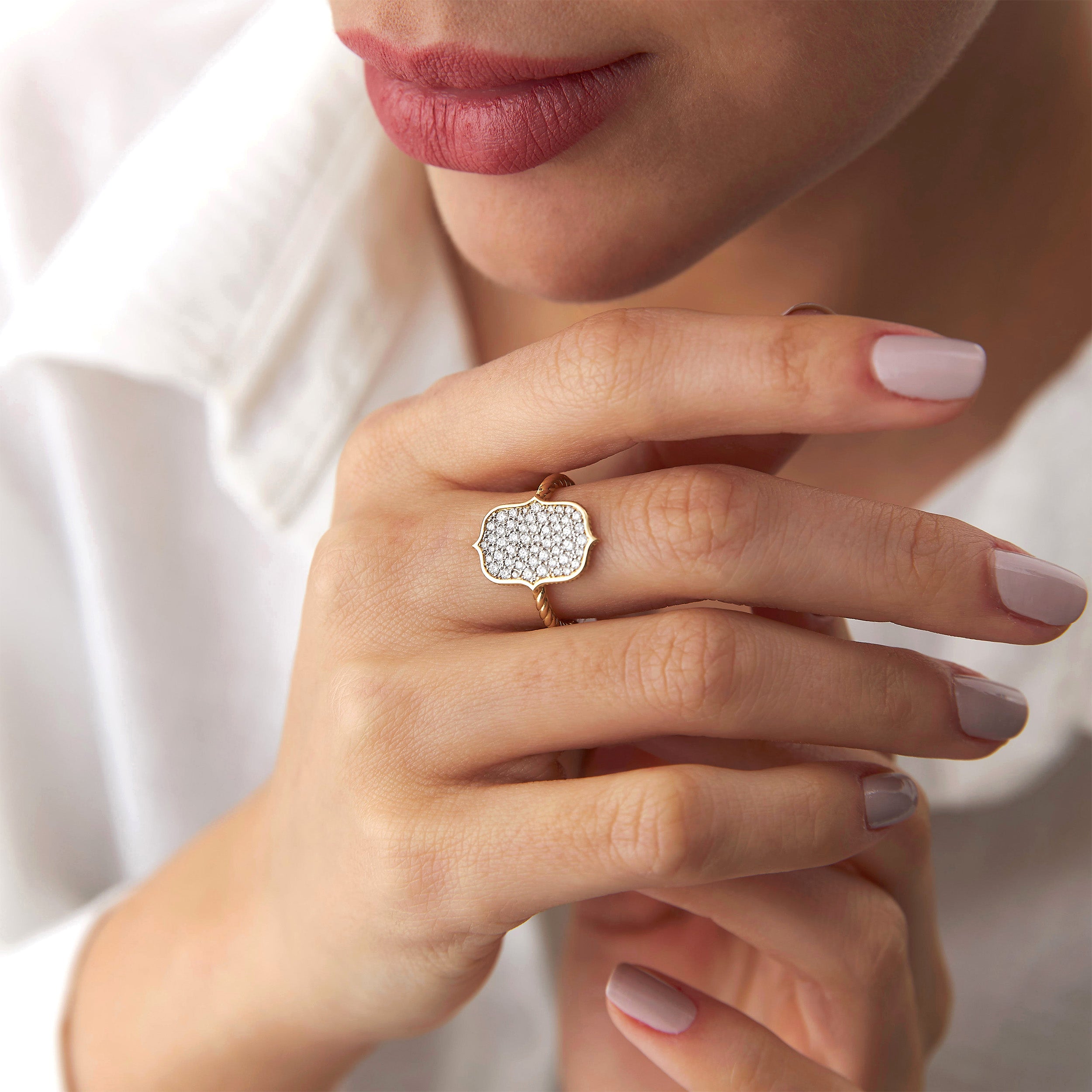 Micro Pave Set Unique Diamond Ring in 14K Gold