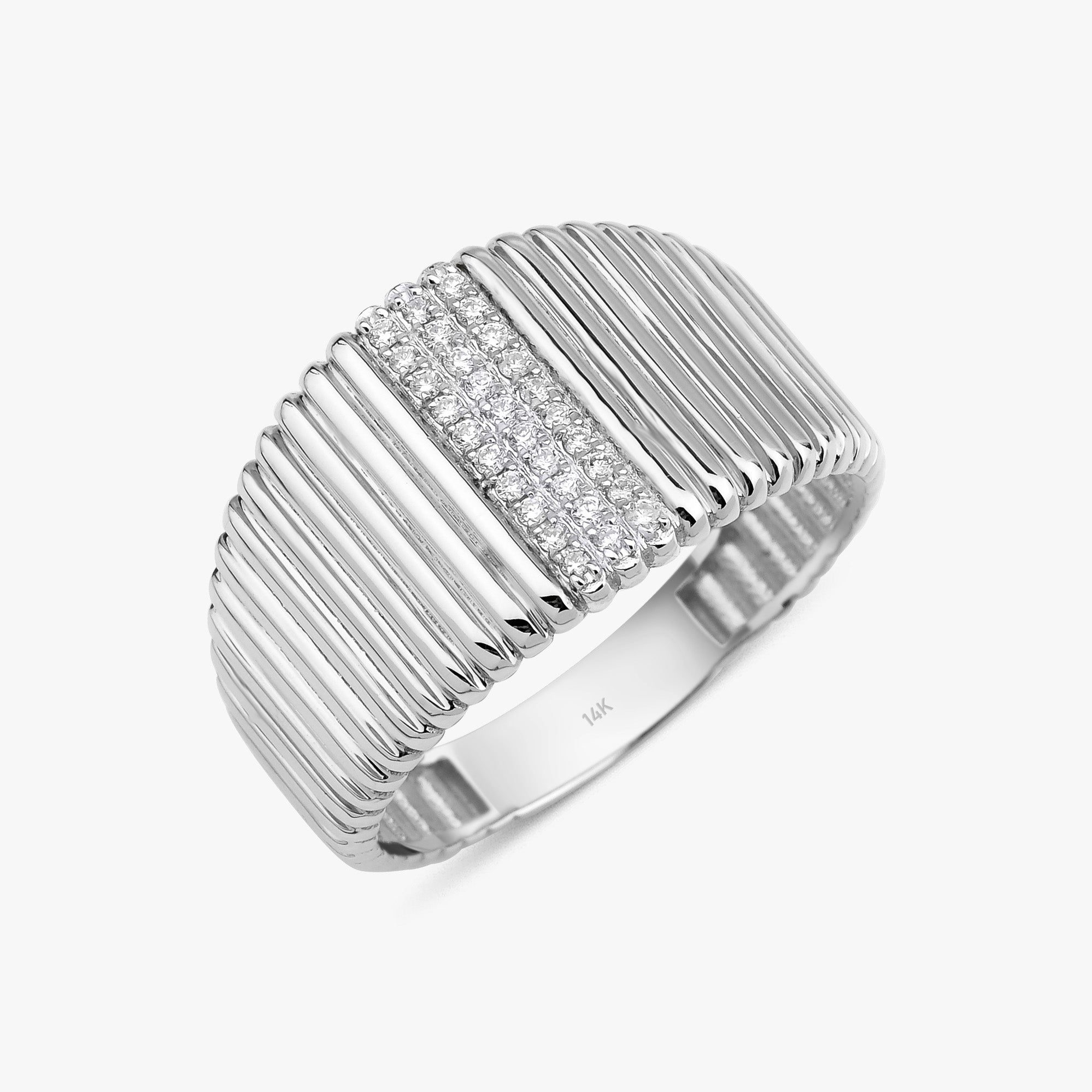 Textured Diamond Pave Line Ring in 14K Gold
