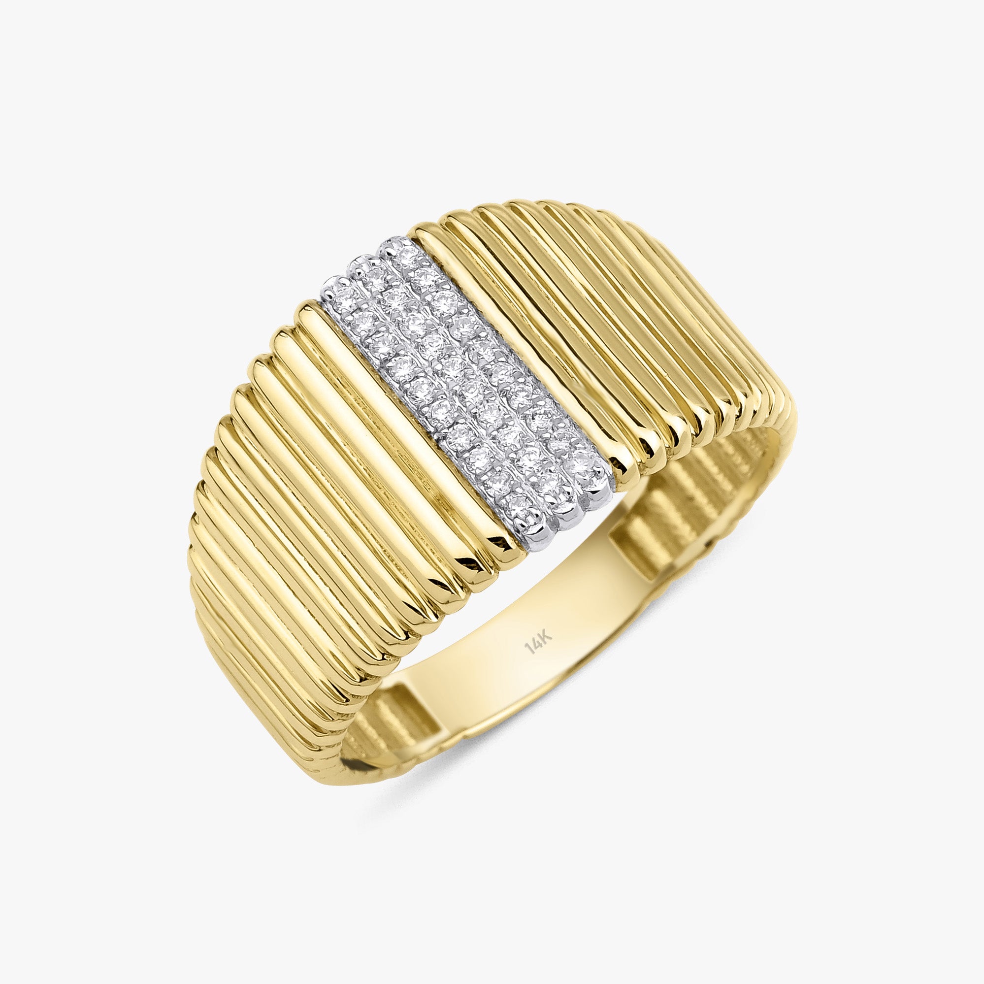 Textured Diamond Pave Line Ring in 14K Gold