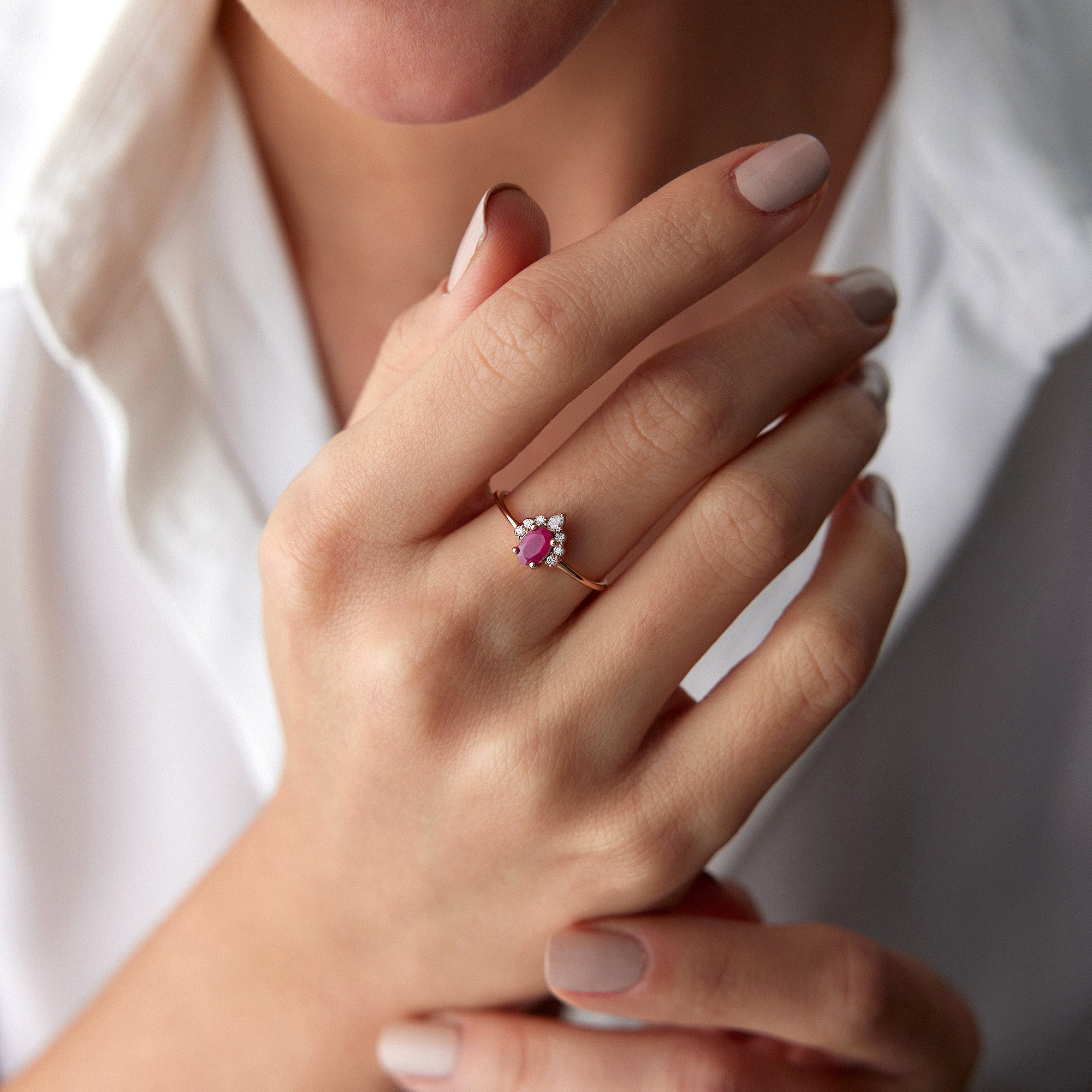 Oval Ruby and Diamond Ring in 14K Gold
