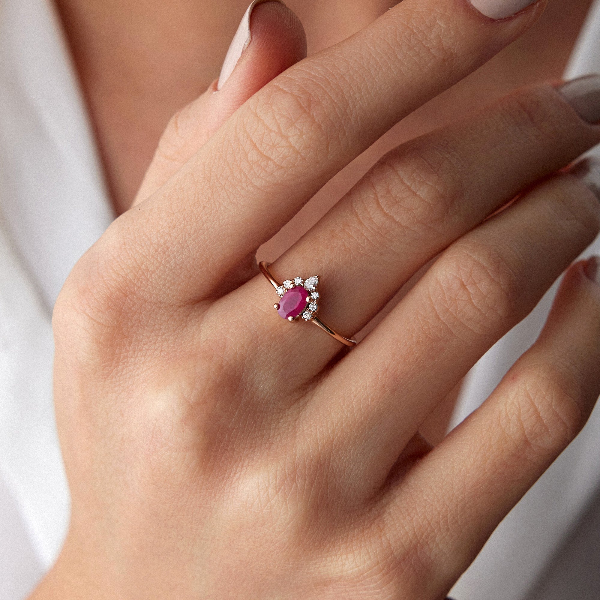 Oval Ruby and Diamond Ring in 14K Gold