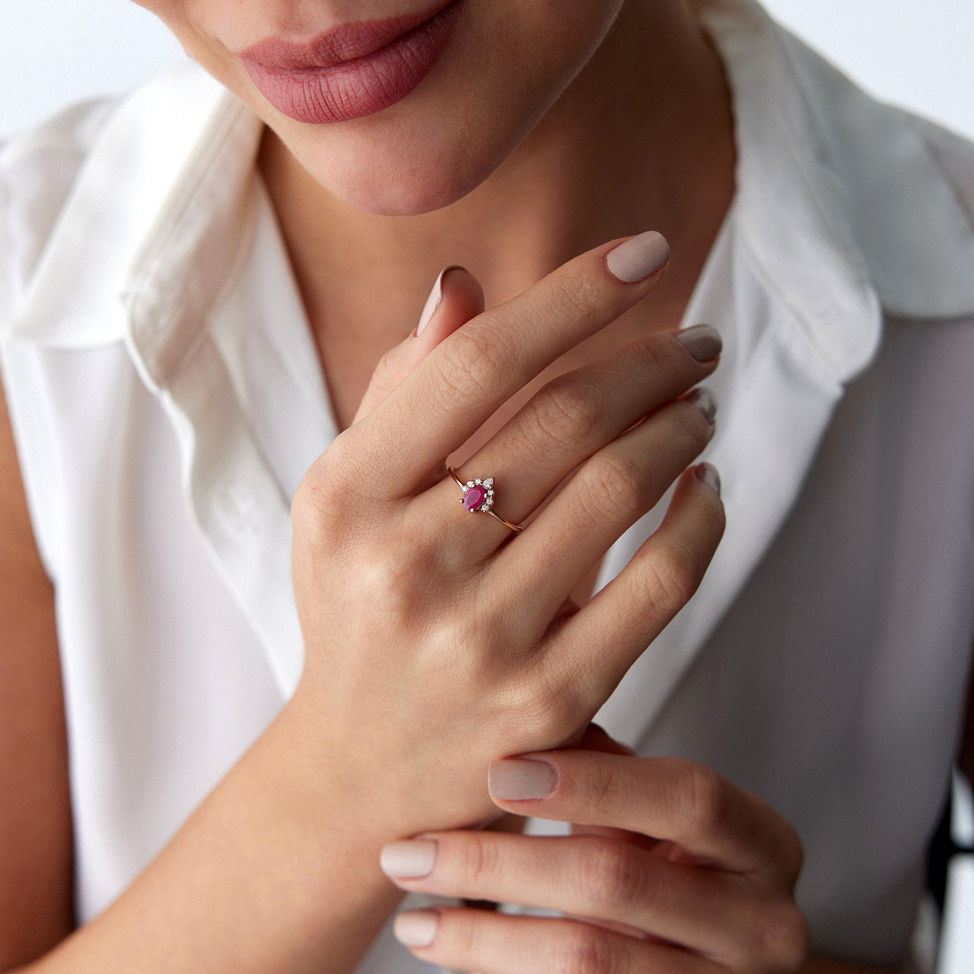 Oval Ruby and Diamond Ring in 14K Gold