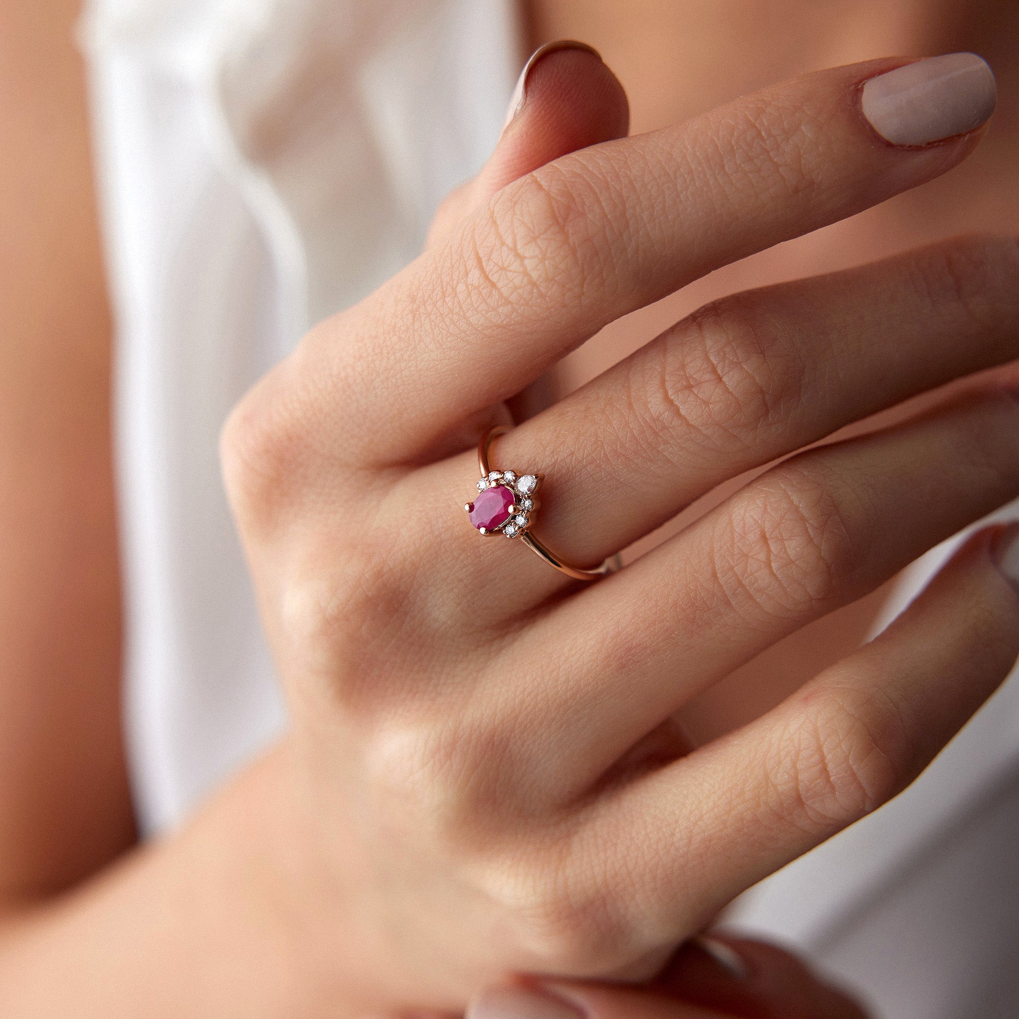 Oval Ruby and Diamond Ring in 14K Gold