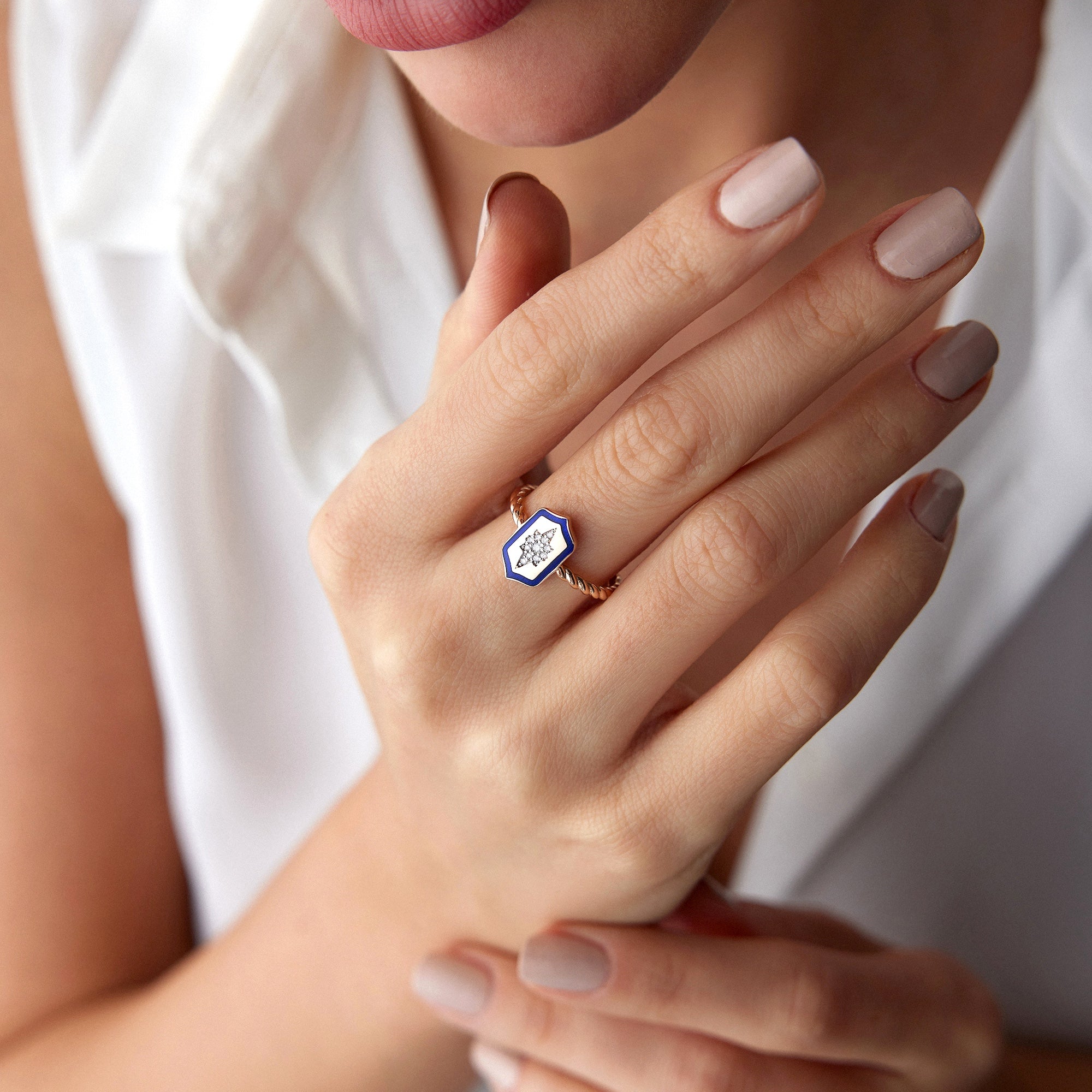 Diamond North Star Shield Ring in 14K Gold