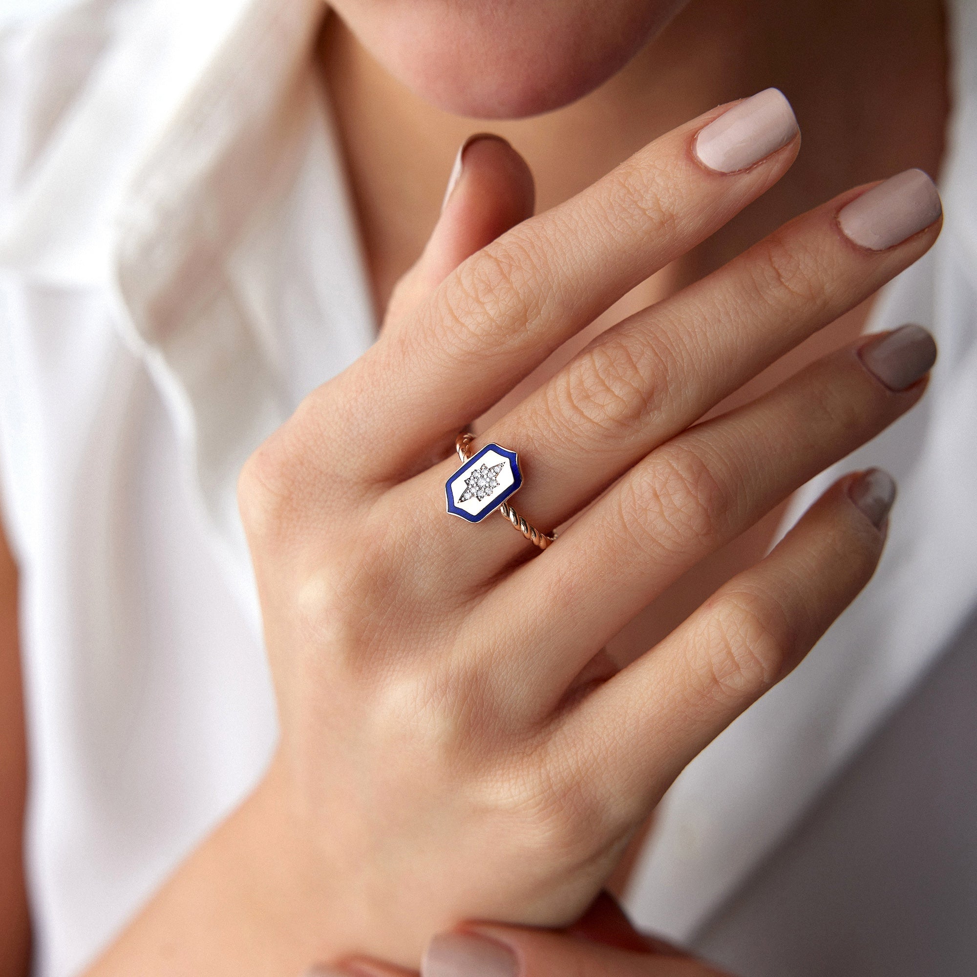 Diamond North Star Shield Ring in 14K Gold