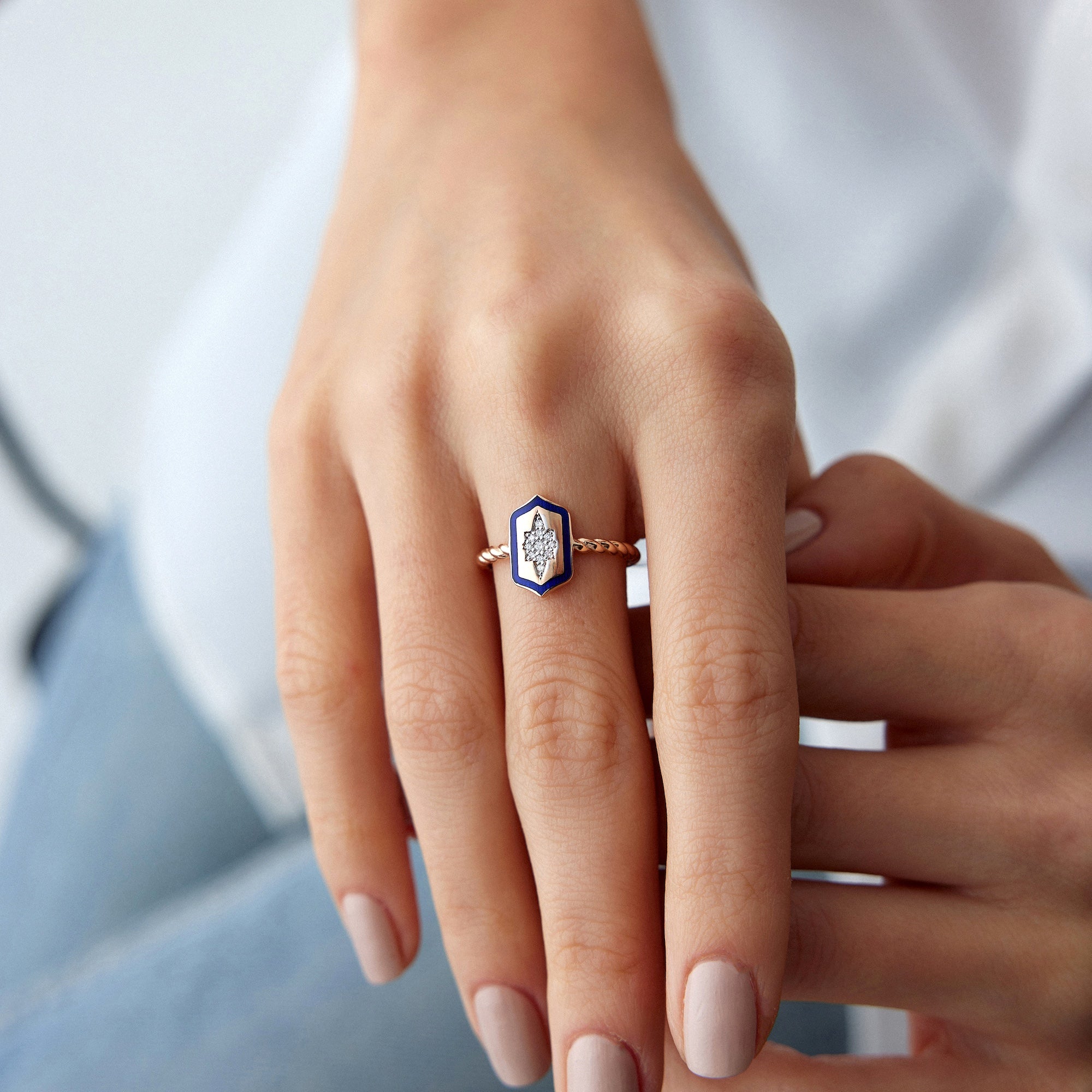 Diamond North Star Shield Ring in 14K Gold