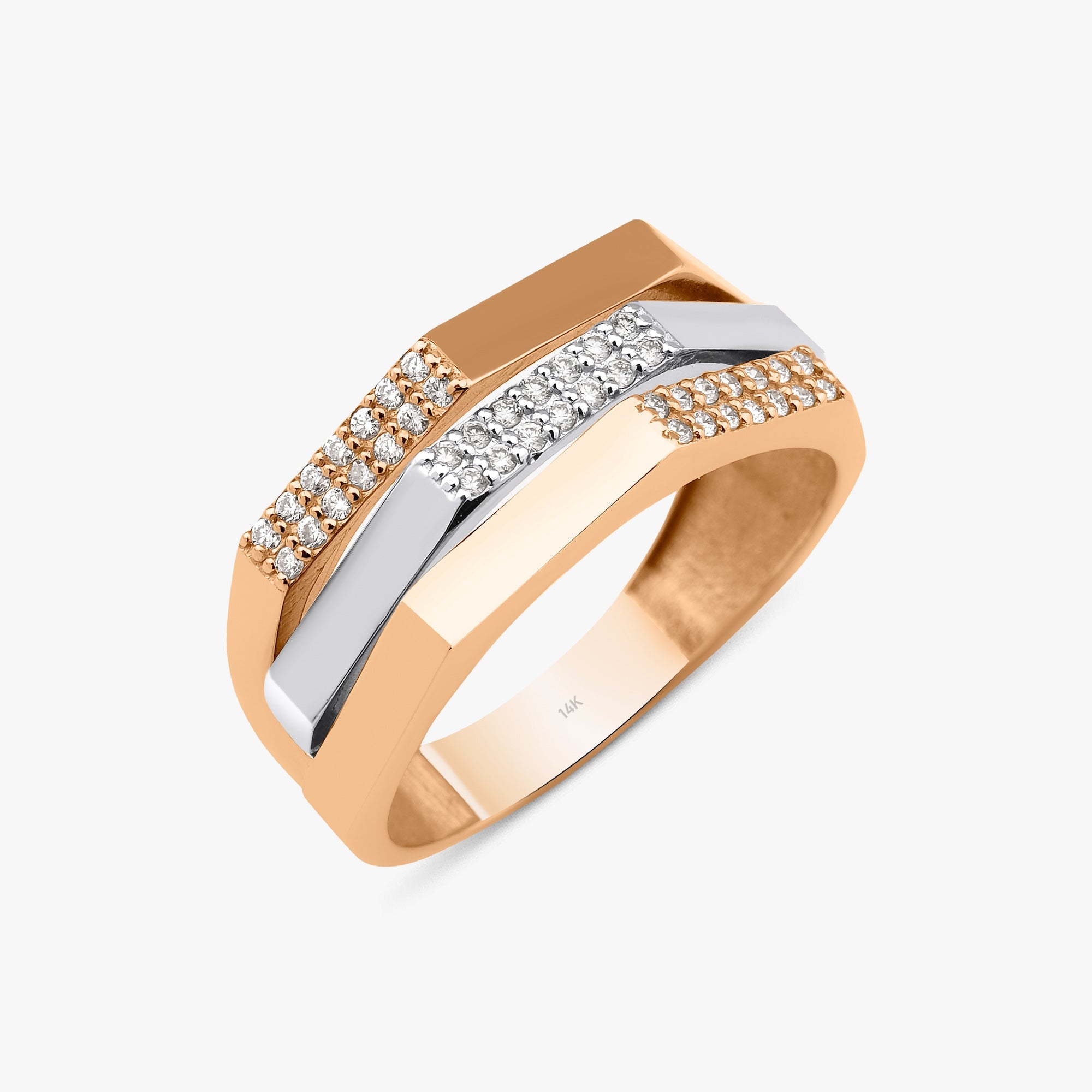 Pave Diamond Modern Two Tone Architect Ring in 14K Gold