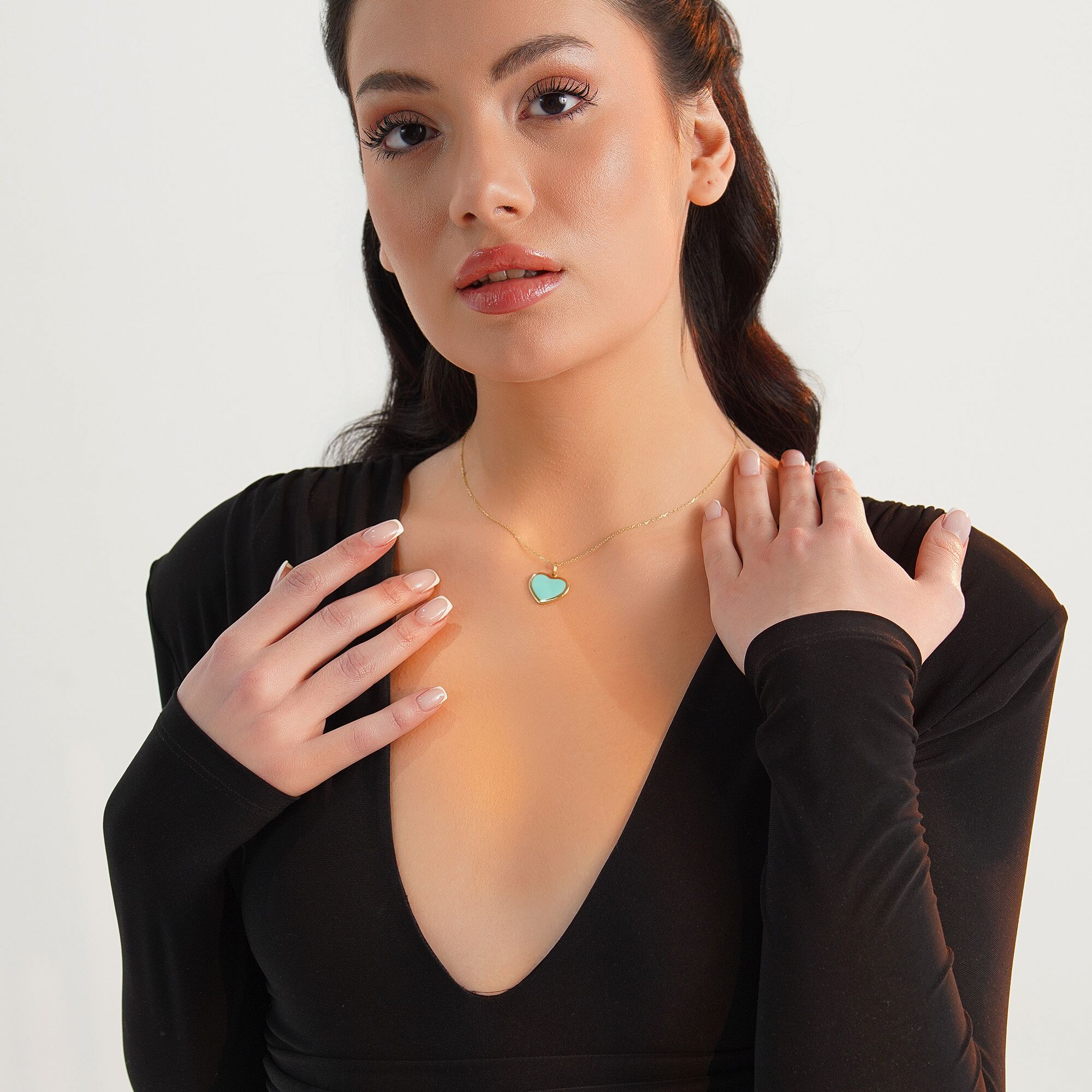 Large Turquoise Heart Pendant in 14K Gold