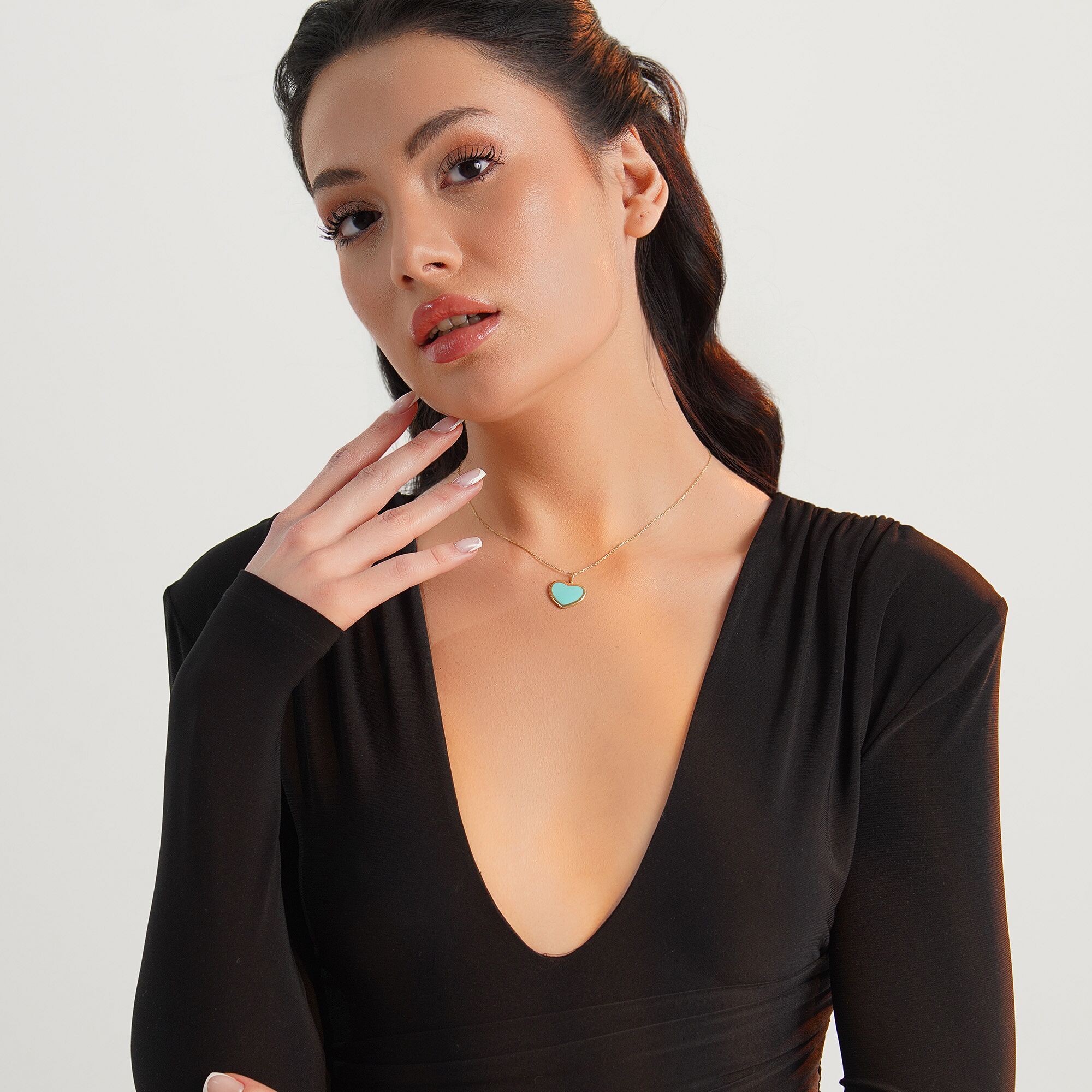 Large Turquoise Heart Pendant in 14K Gold