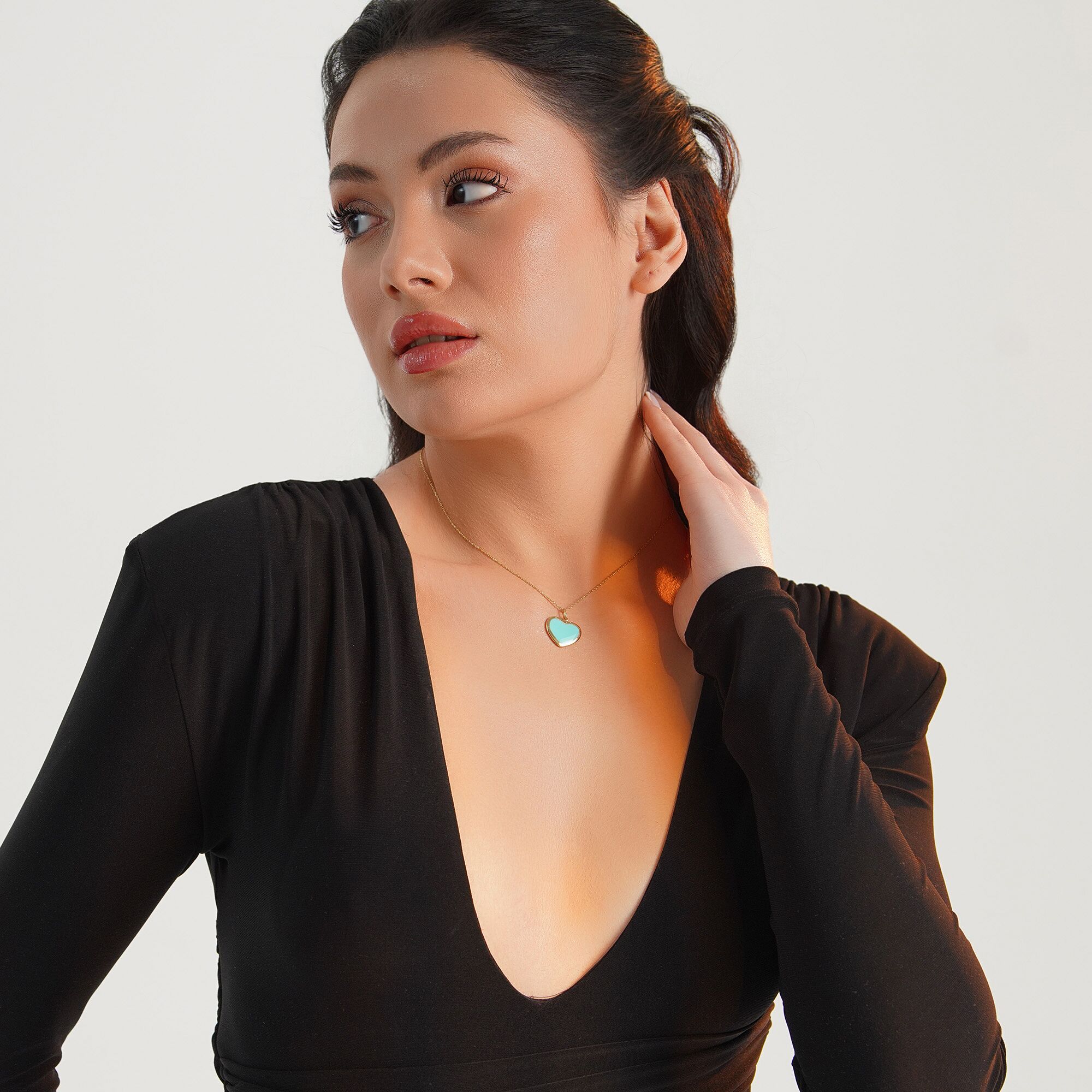 Large Turquoise Heart Pendant in 14K Gold