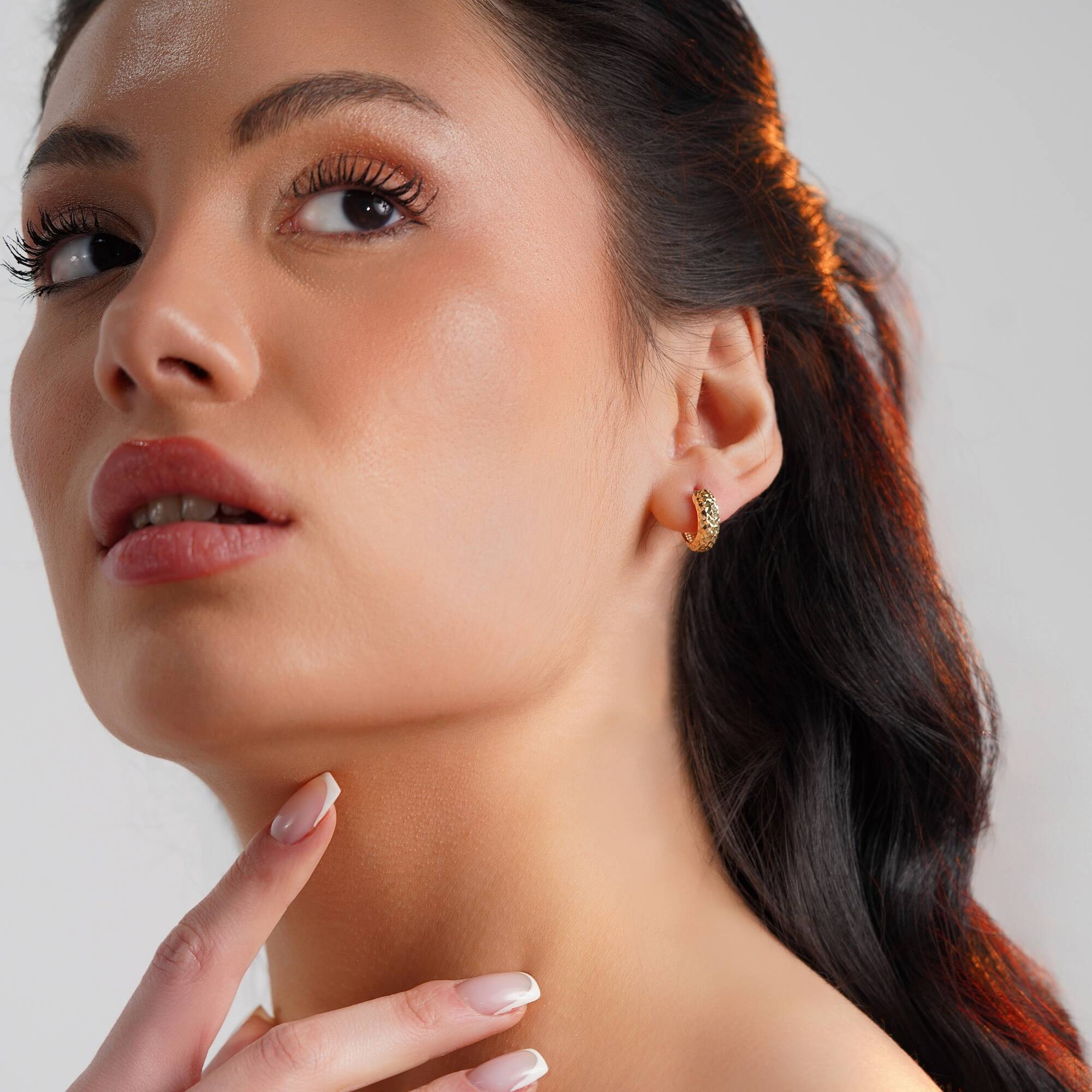 Small Bold Glitter Hoop Earrings in 14K Gold