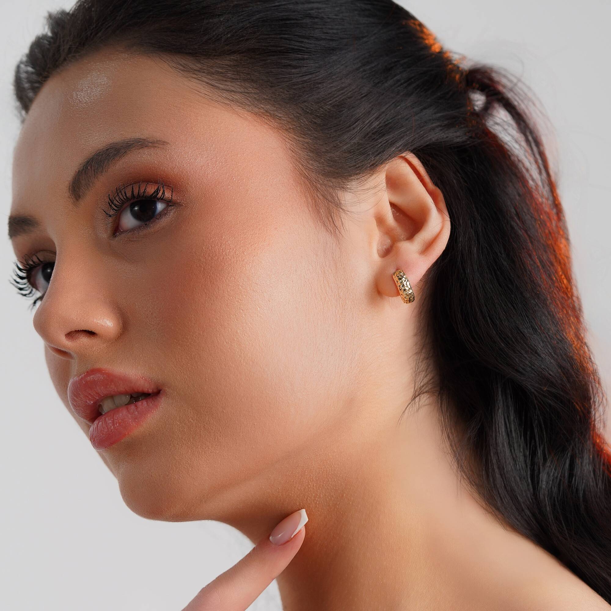 Small Bold Glitter Hoop Earrings in 14K Gold