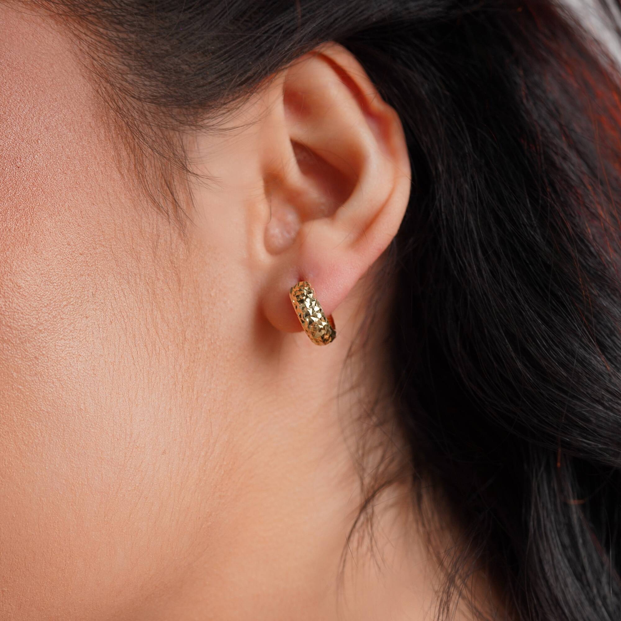 Small Bold Glitter Hoop Earrings in 14K Gold
