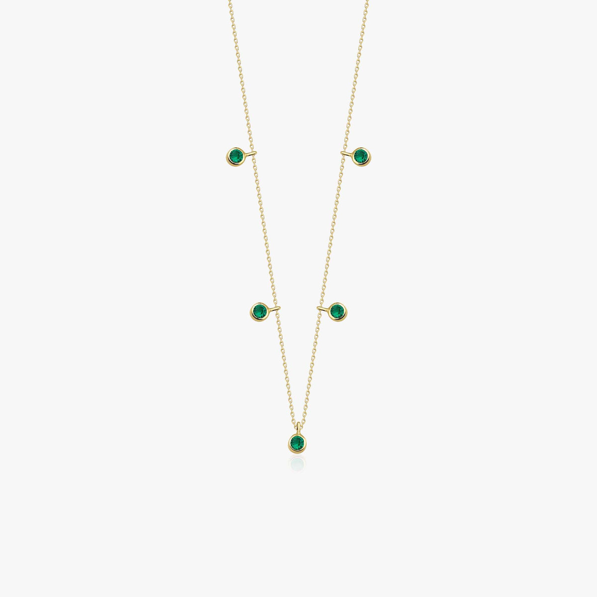 Lab Emerald Station Necklace in 14K Gold