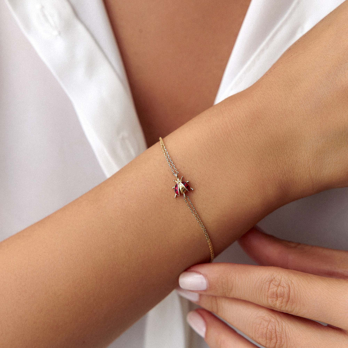 Ladybug Bracelet in 14K Gold