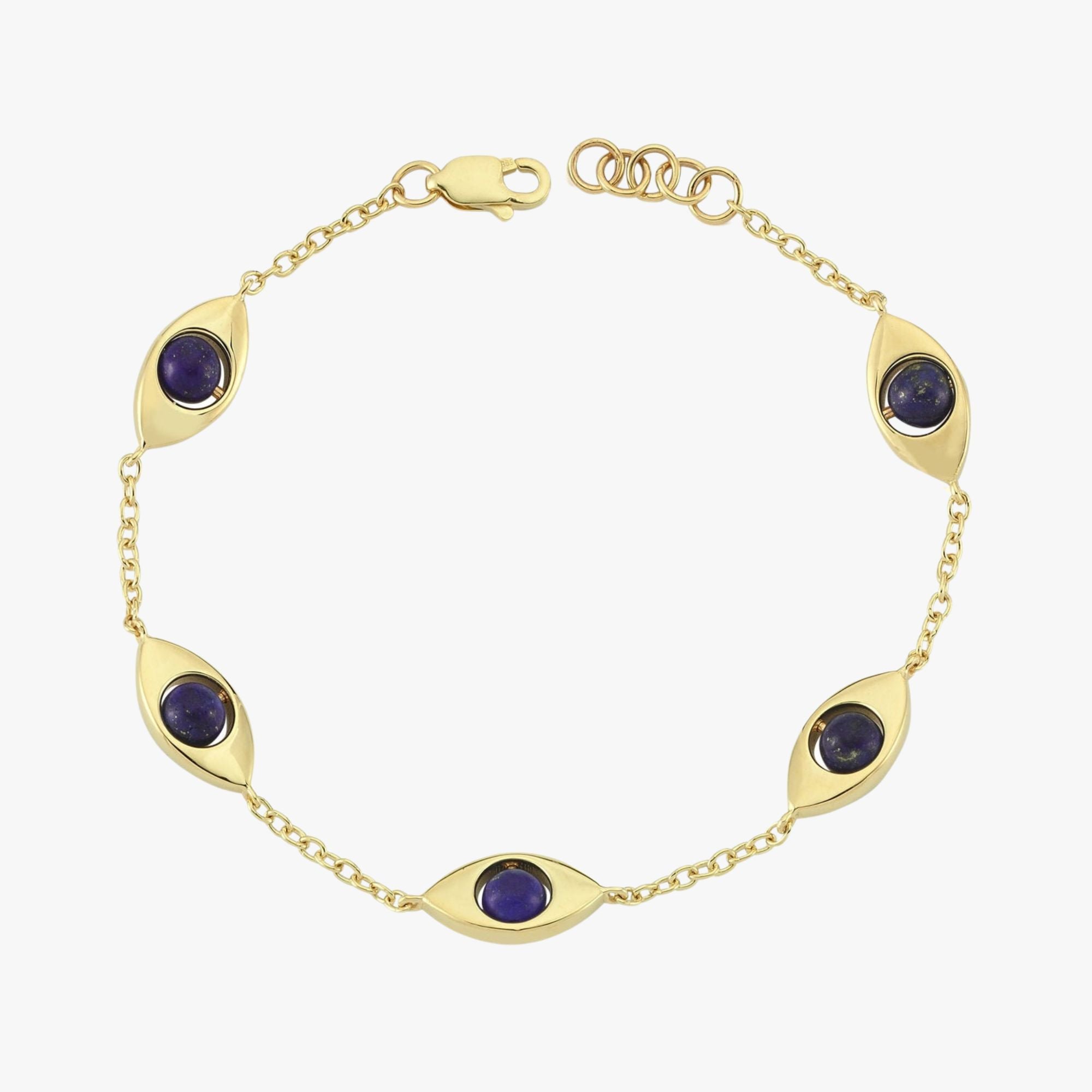 Lapis Lazuli Evil Eye Bracelet in 14K Gold