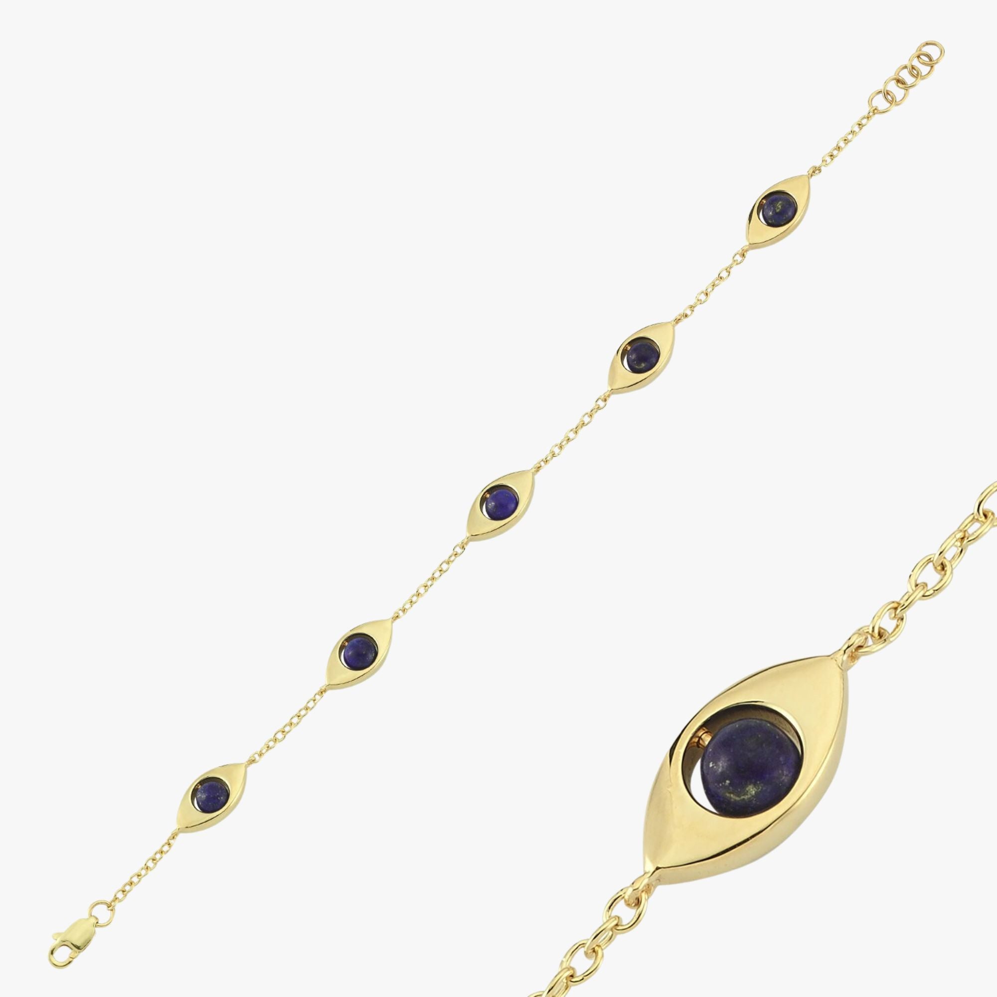 Lapis Lazuli Evil Eye Bracelet in 14K Gold