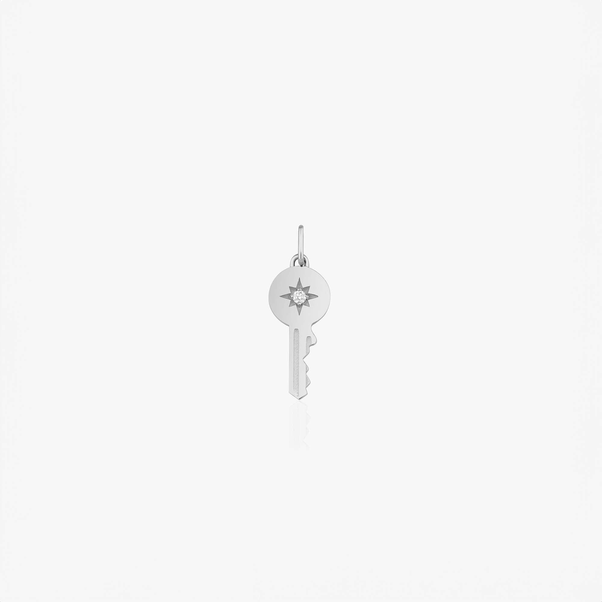 Diamond Star Inlaid Key Pendant in 14K Gold