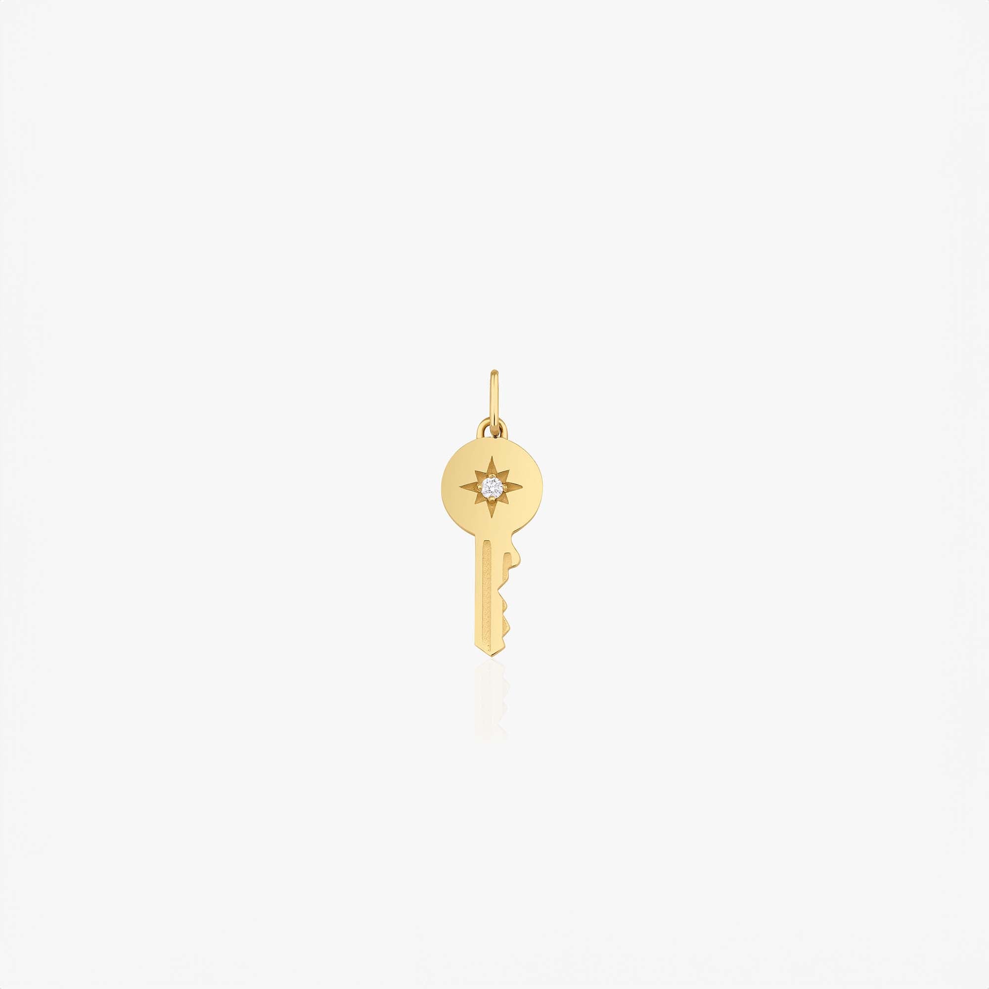 Diamond Star Inlaid Key Pendant in 14K Gold